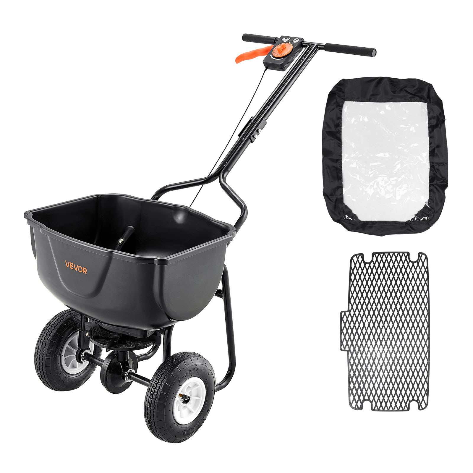 Image of Vevor Walk Behind Spreader, 60lbs Capacity, Push Spreader With Hopper Grate, 0-9.8 Ft Spreading Width, 8 In All Terrain Pneumatic Tires, Garden & Lawn Broadcast Spreaders, For Seed, Fertilizer
