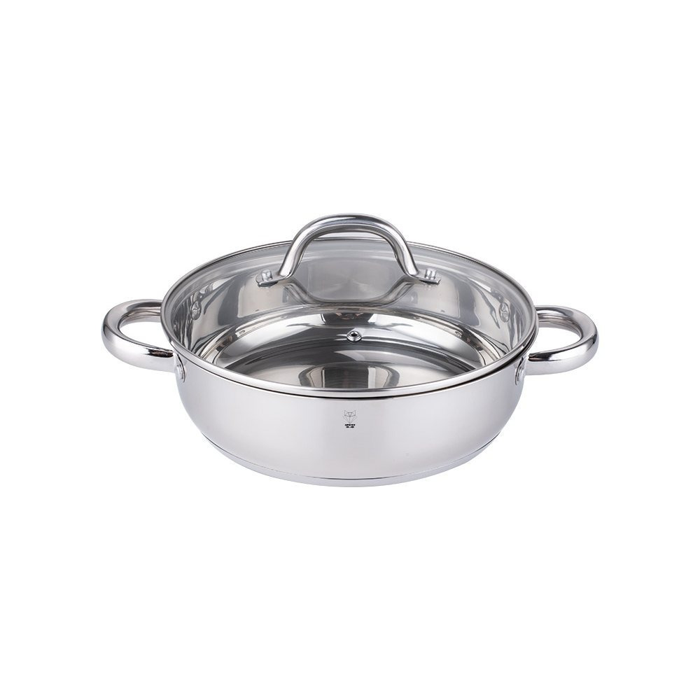 Image of Stainless Steel 3-liter Serving Pan With Lid Sevilla By Voss – Induction-compatible Frying Pan With Glass Lid, 2 Side Handles, Stew Pot, Cooking Pot, And Dishwasher-safe Design