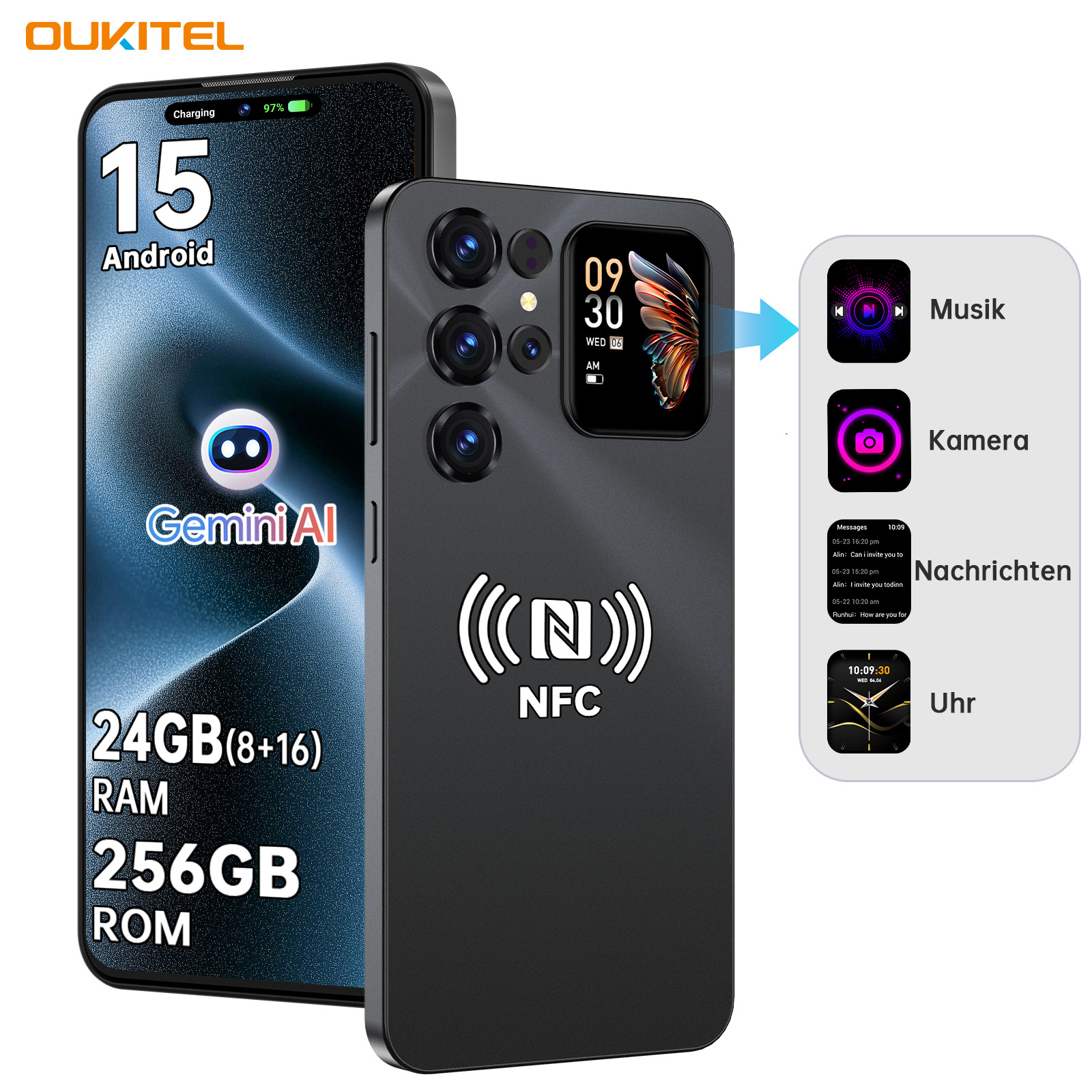E-shop OUKITEL C68 Plus Handy Ohne Vertrag, 6000 mAh Akku Smartphone, 15, 24 (8+16) GB+256/512GB Handy, 7,2 Zoll Bildschirm, NFC, Gesichtserkennung,