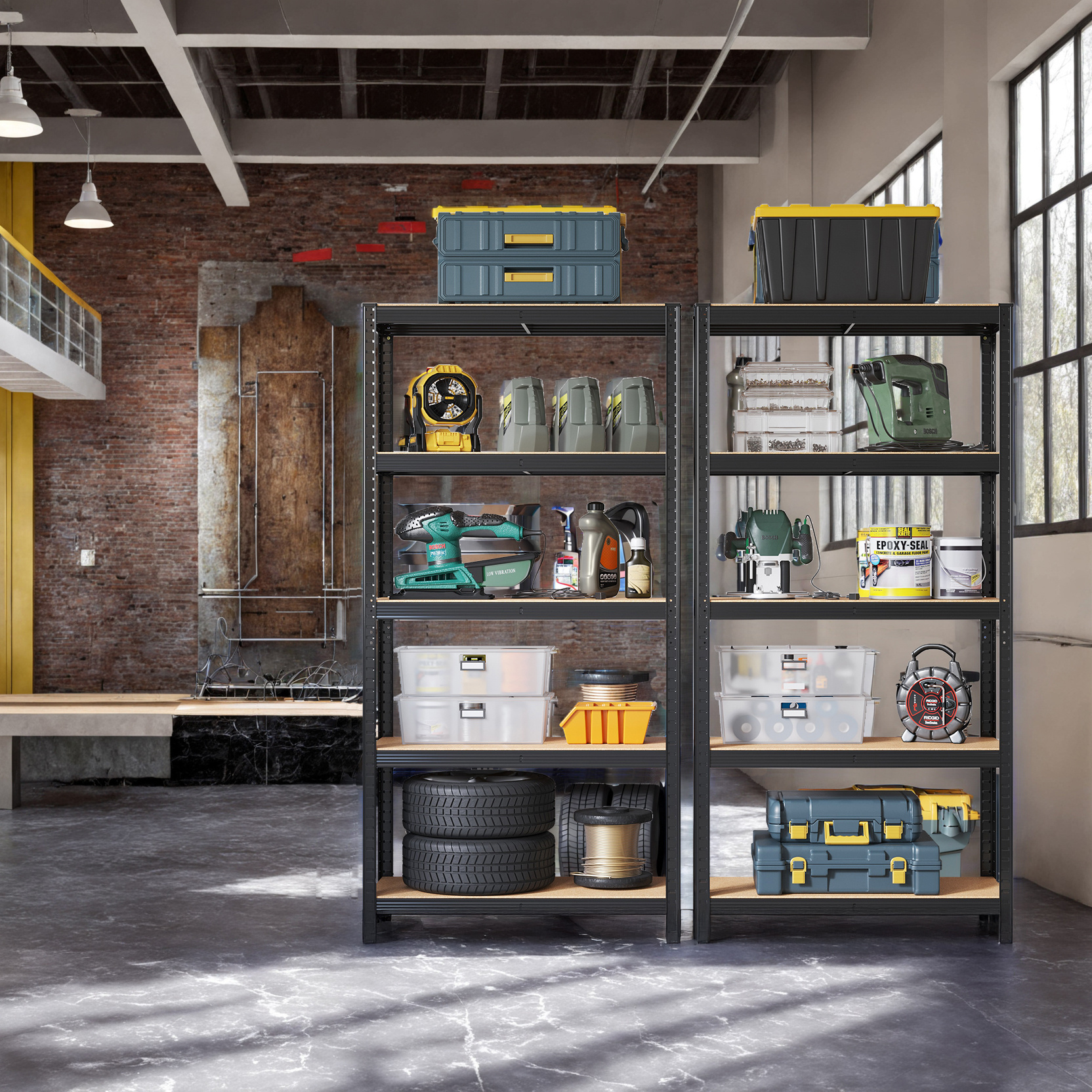 Heavy-duty Shelving Set Of 2, Storage Rack, 40 X 90 X 180 Cm, Basement Shelf, Garage, Utility Room, , Supports Up To 875 Kg Each, 5 Adjustable Shelves, Silver
