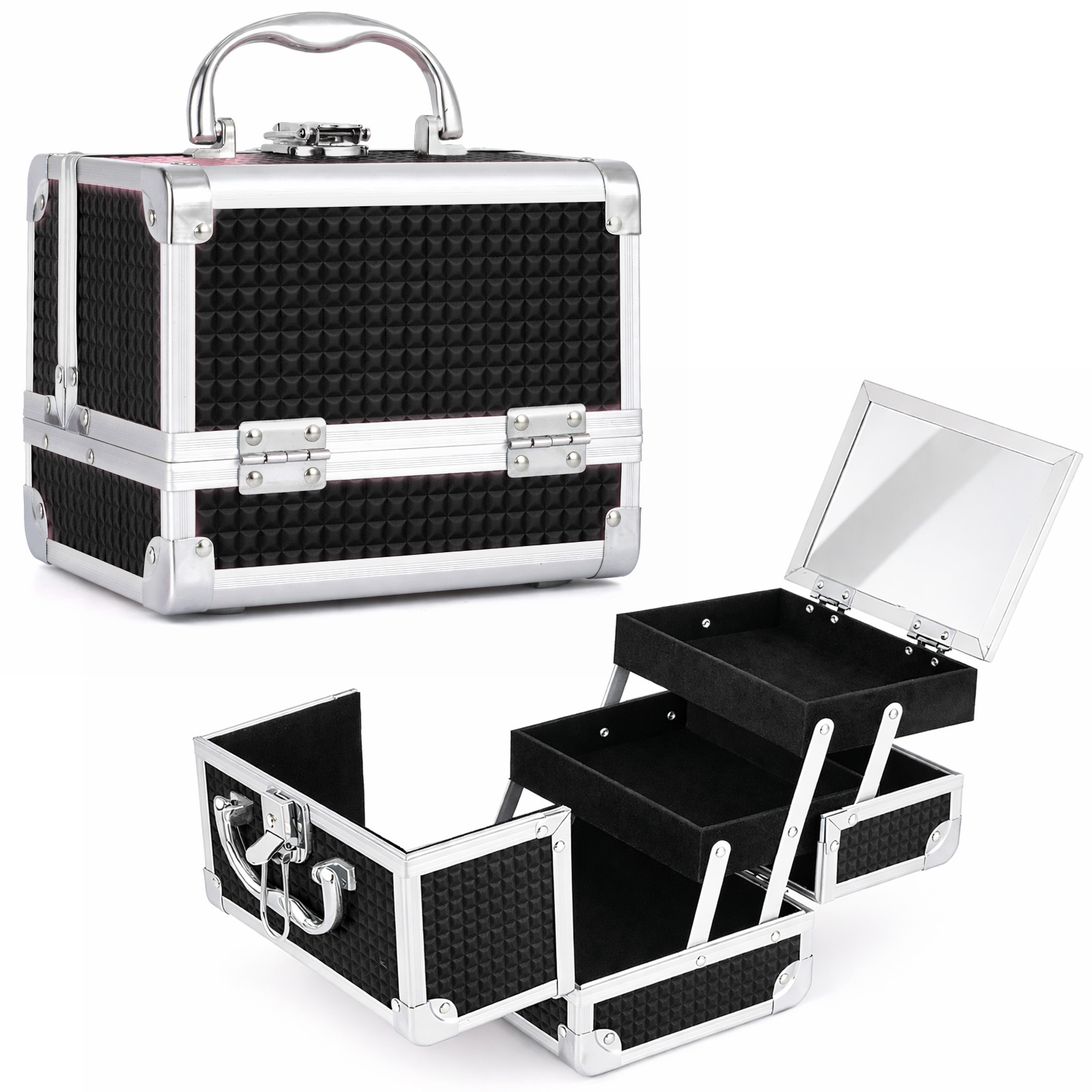 professional makeup artist travel case portable cosmetic organizer with mirror brush holder lockable key ideal for jewelry storage bathroom essentials perfume organizer