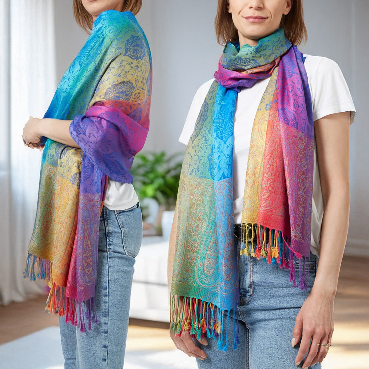 Image of Pashmina Scarf For Women - Warm Autumn Winter Women's Scarf With Paisley Pattern - Pashmina Stole 185 X 70 Cm - Scarves And Shawls Accessory, Gift For Women On Valentine's Day