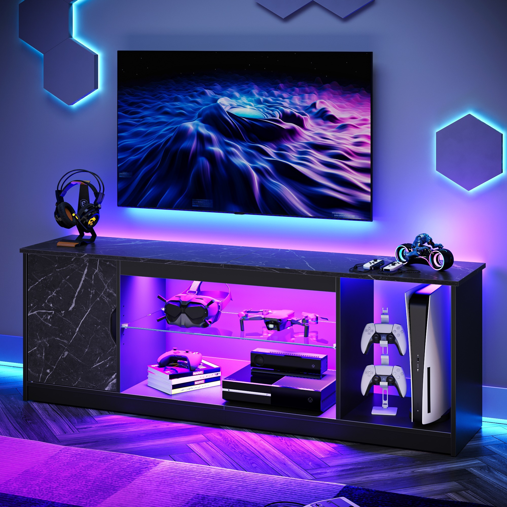 Modern And Simple, Black Glossy Tv Cabinet, High-end Tv Cabinet With Storage Space, Practical Storage, Suitable For Living Room