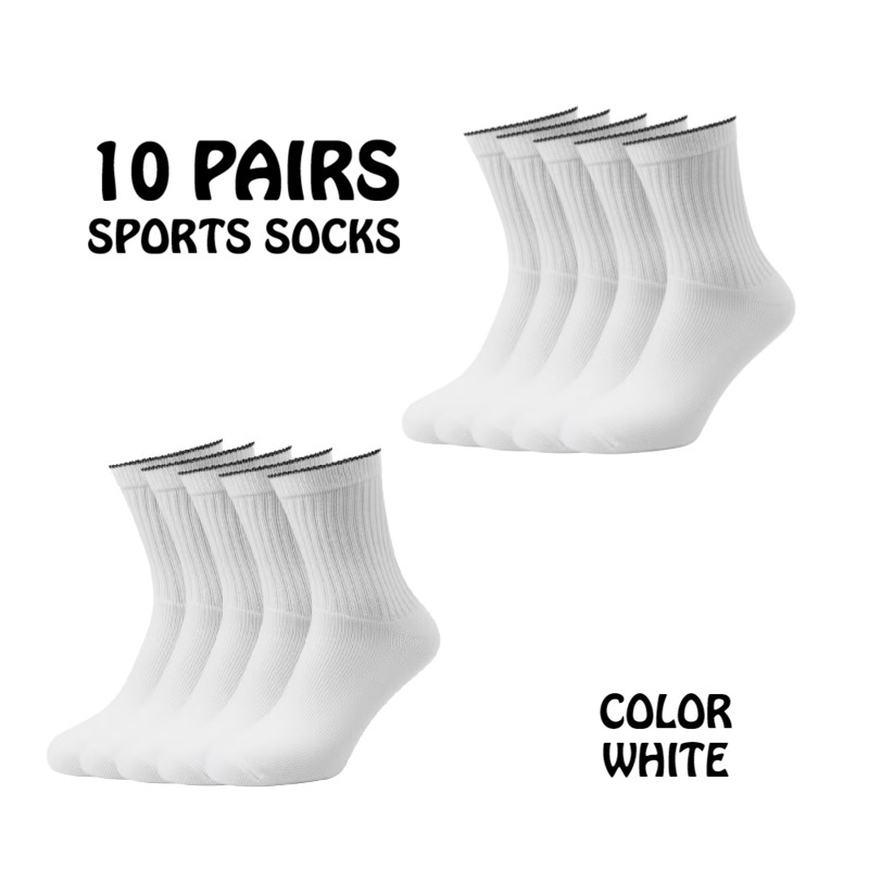 Image of 10 Pairs Mens White Thick Cushioned Arch Moisture Wicking Crew Boot Socks For Men Heavy Duty Workout Outdoor Sports Socks