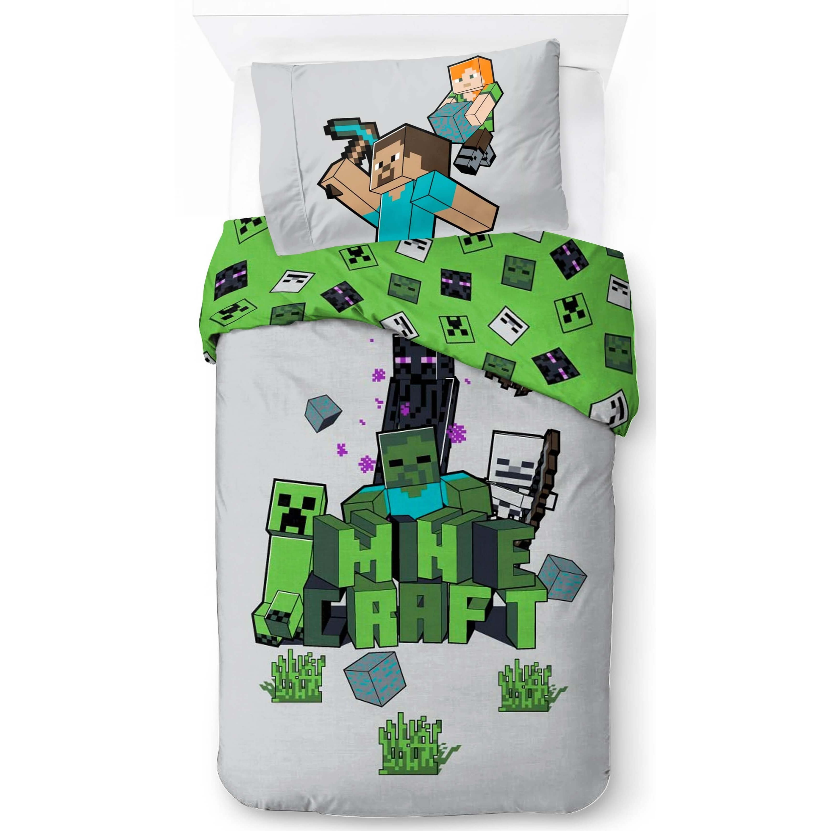 "build & Explore" Reversible Bedding Set Duvet Cover 135x200 Pillowcase 80x80 Cotton Gaming Bedding For Kids