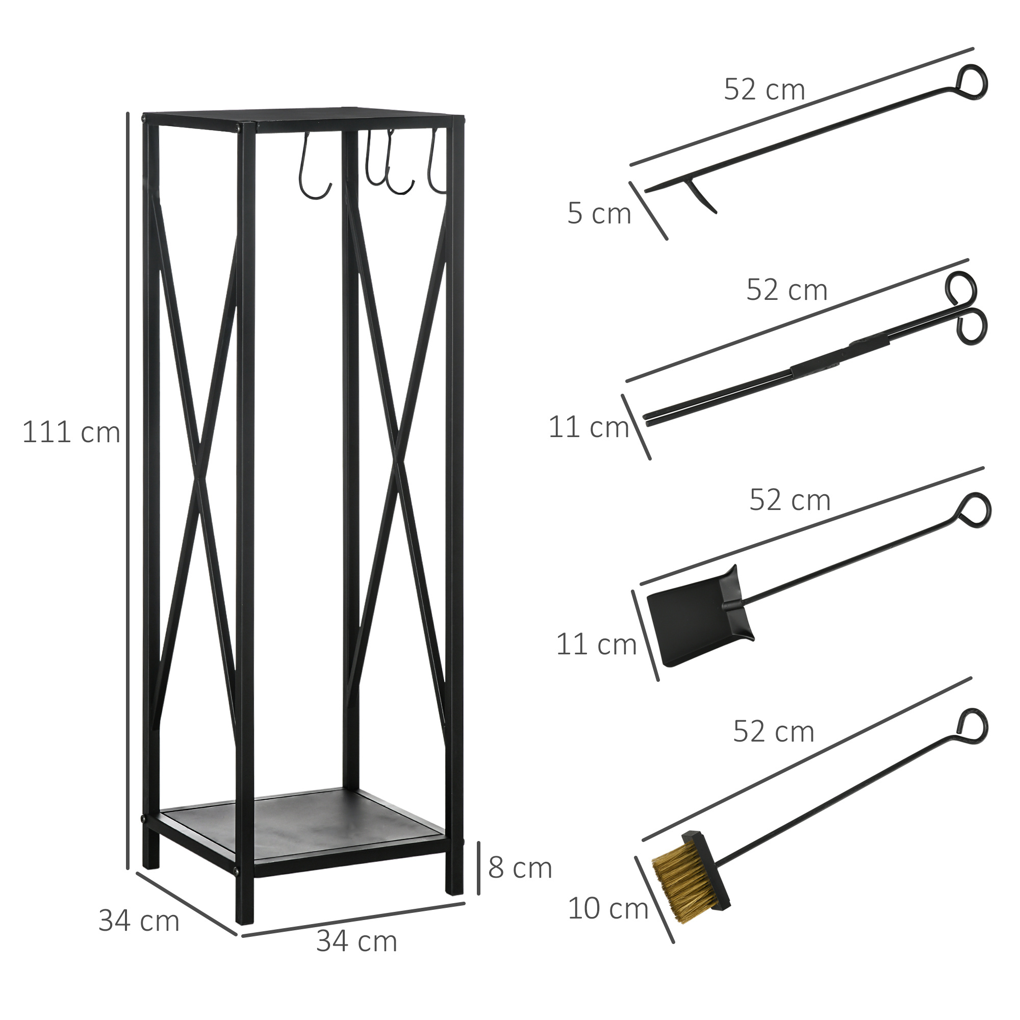 Image of Outsunny Log Holder - Log Range Fireplace Column - Multi Accessories Dim. 34l X 34w X 111h Cm Metal Black, Fireplace Storage Shelves And Accessories