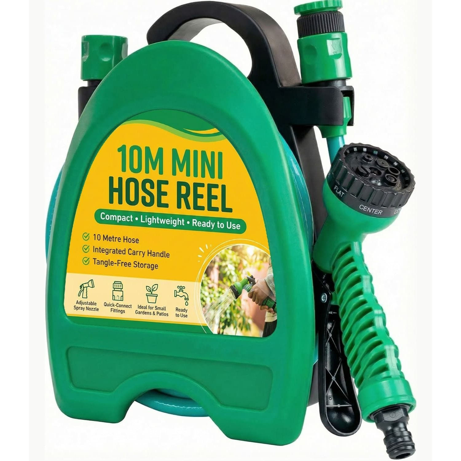 TEMU 10m Garden Hose Reel With 7 Adjustable Spray Nozzle Gun| Garden Hose With Hose Connector | Mini Hose Reel Garden Accessories | Lawn & Garden