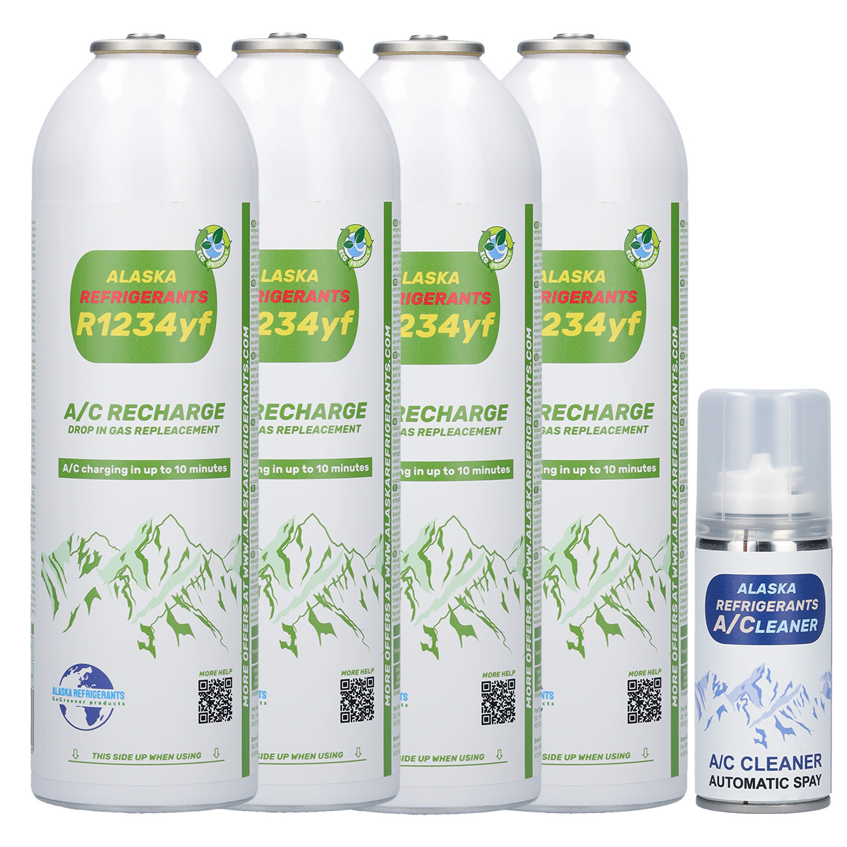 4 X Alaska Refrigerants R1234yf Replacement Refrigerant For Vehicles (free A/ Cleaner Spray)