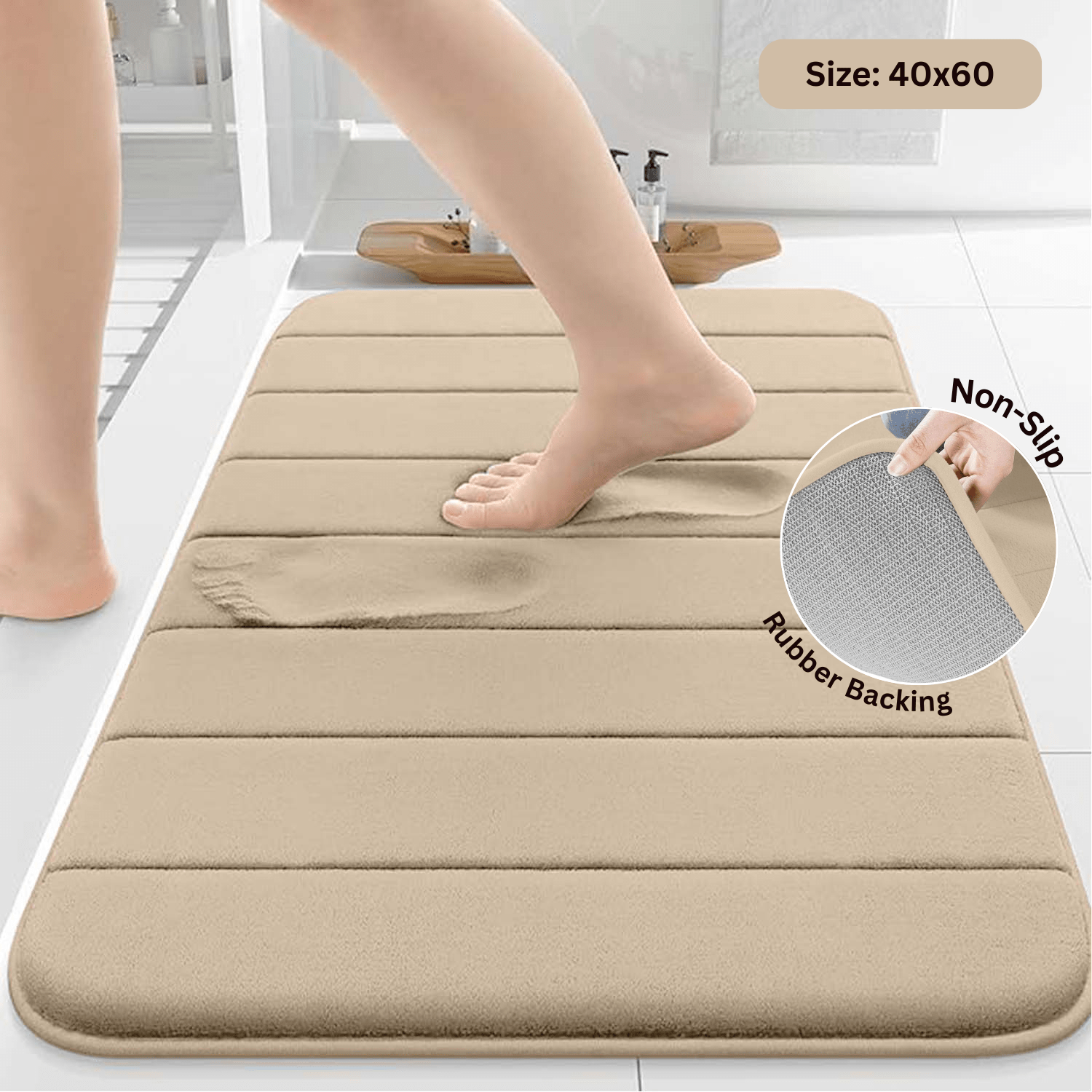 TEMU 1pc Soft Foam Bath Mat – Comfortable Memory Foam Mat With Non-slip Pvc Backing, Rapid Water Absorbent & Quick Dry, Machine Washable Bathroom