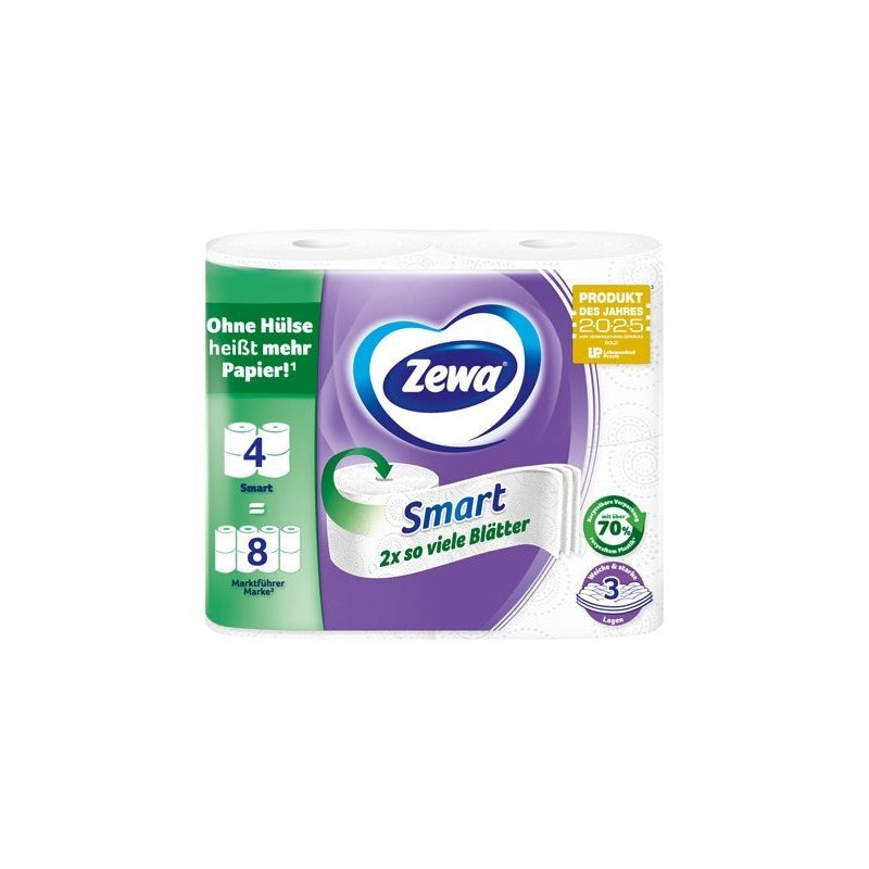Zewa Smart Toilet Paper Without Core – 4 Rolls × 300 Sheets (3-ply)