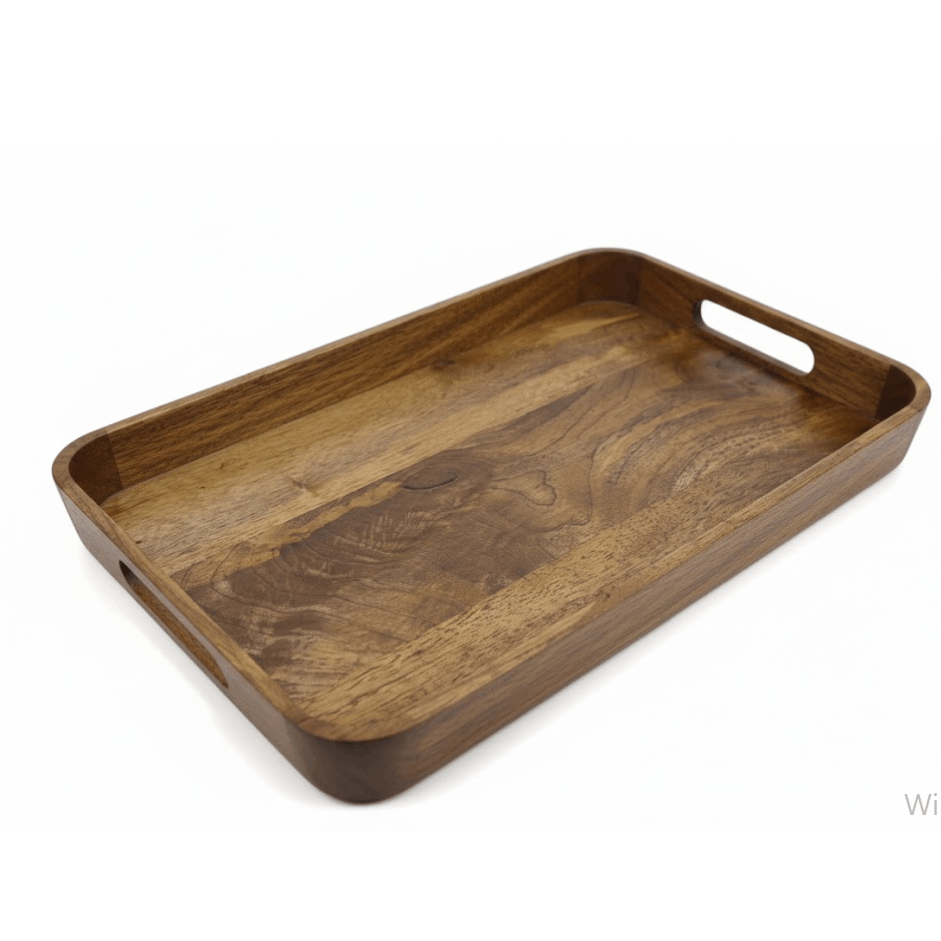 Image of Premium Serving Tray Made Of Genuine Mango Wood With Handles – Large Rectangular Wooden Tray (40x24x5 Cm) For Breakfast In Bed, Coffee, Tea & Decor –kitchen Tray & Stylish Organizer For Living Room