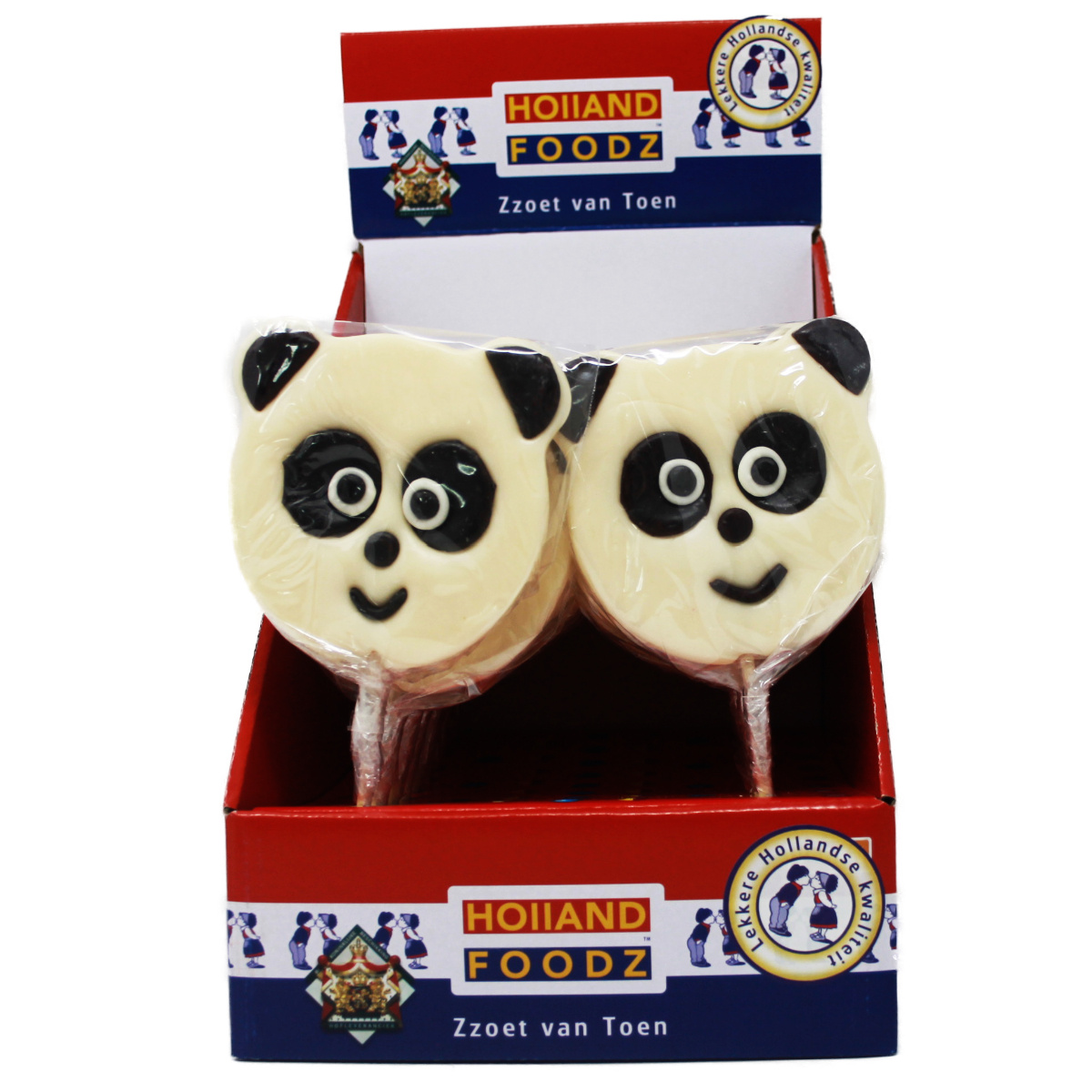 Holland Foodz Panda Lollipops In Black And White, 100g, 17-piece Display