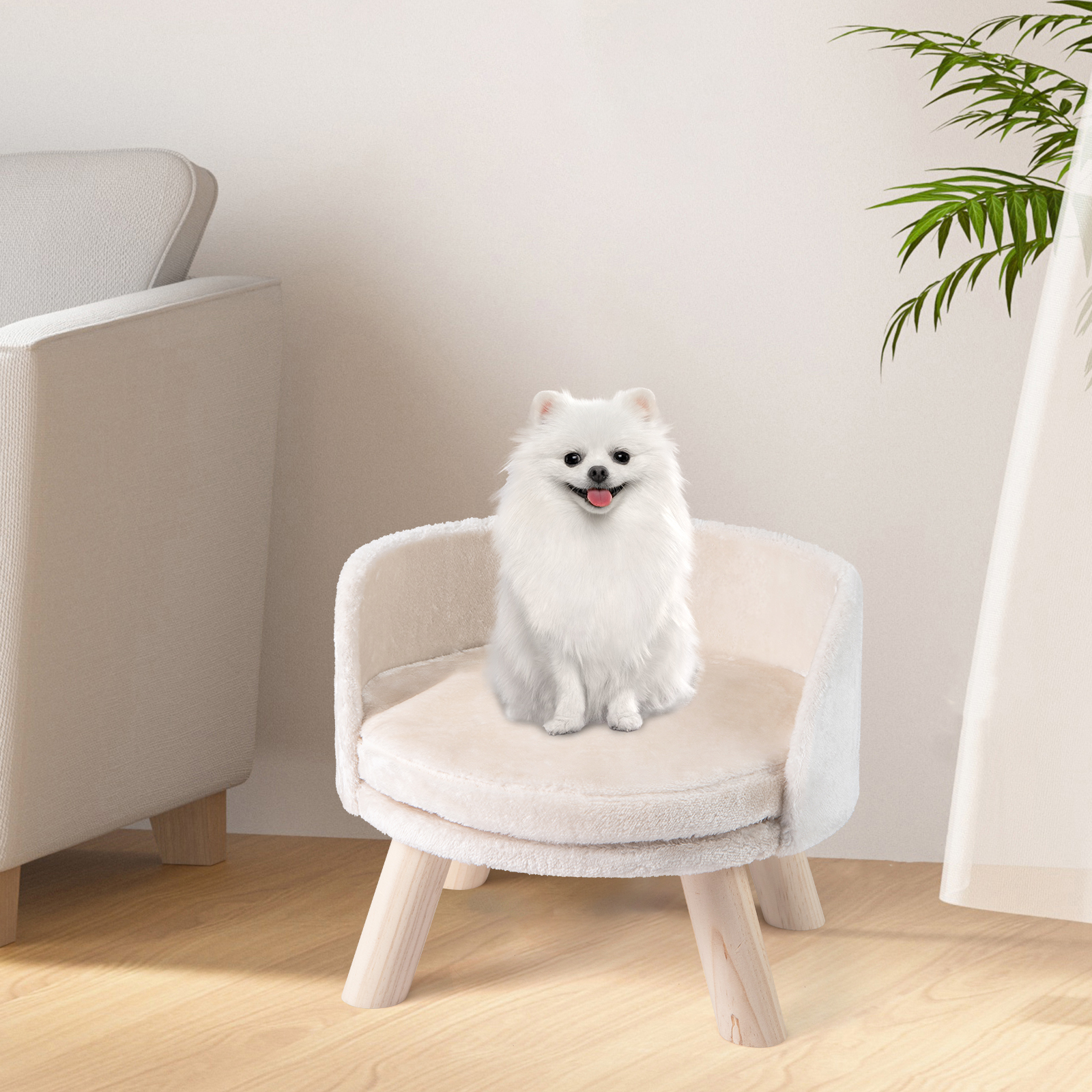 Image of 42 Cm Dog Sofa Bed, Pet Sleeping Couch W/round Padded Cushion, 4 Pine Wood Legs, Elevated Pet Bed Furniture With Detachable Pad For Small-sized , Easy Assembly