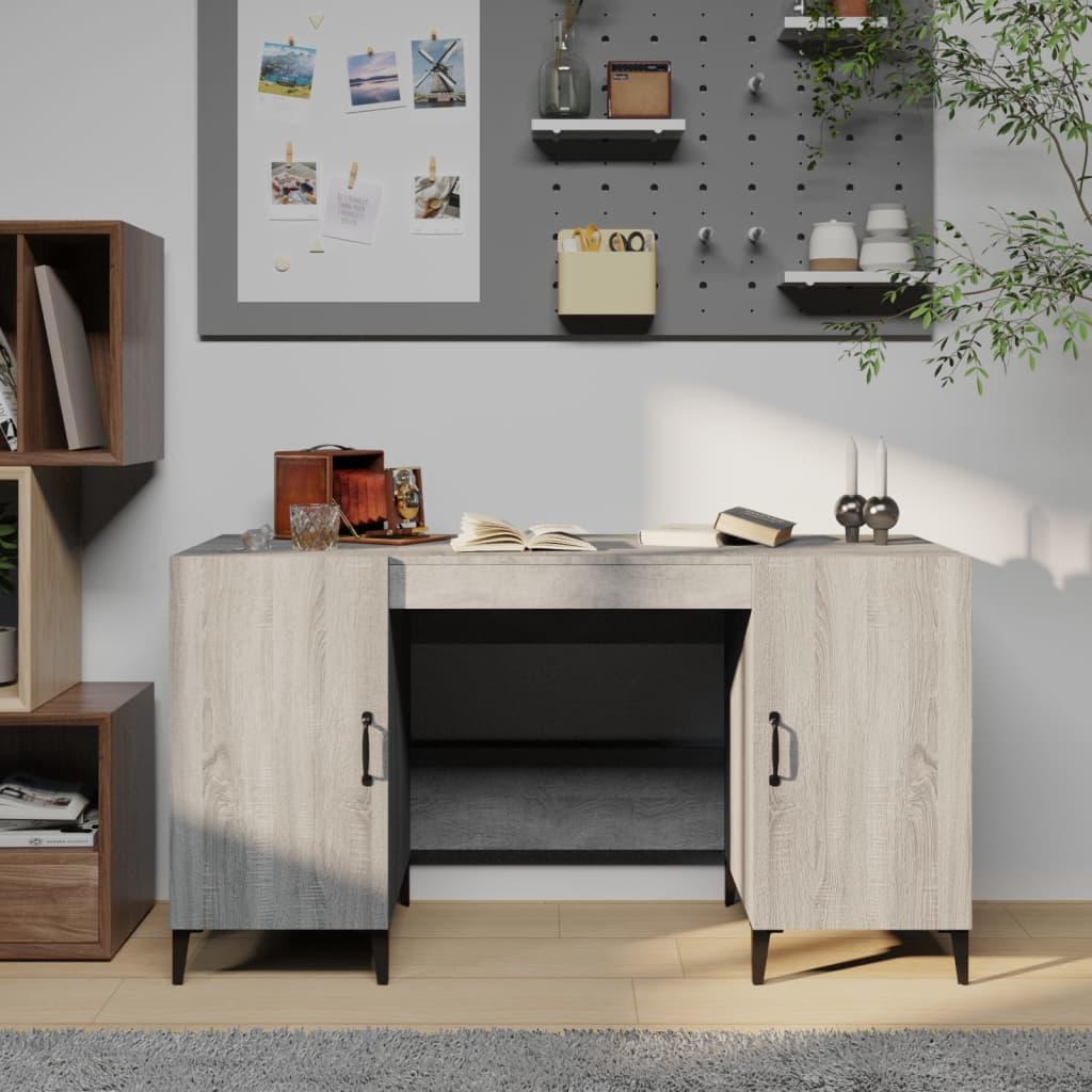 Image of Vidaxl Desk, Office Table With Of Storage Space, Computer Table For Bedroom Office, Pc Laptop Table Office Furniture, Grey Wood Material