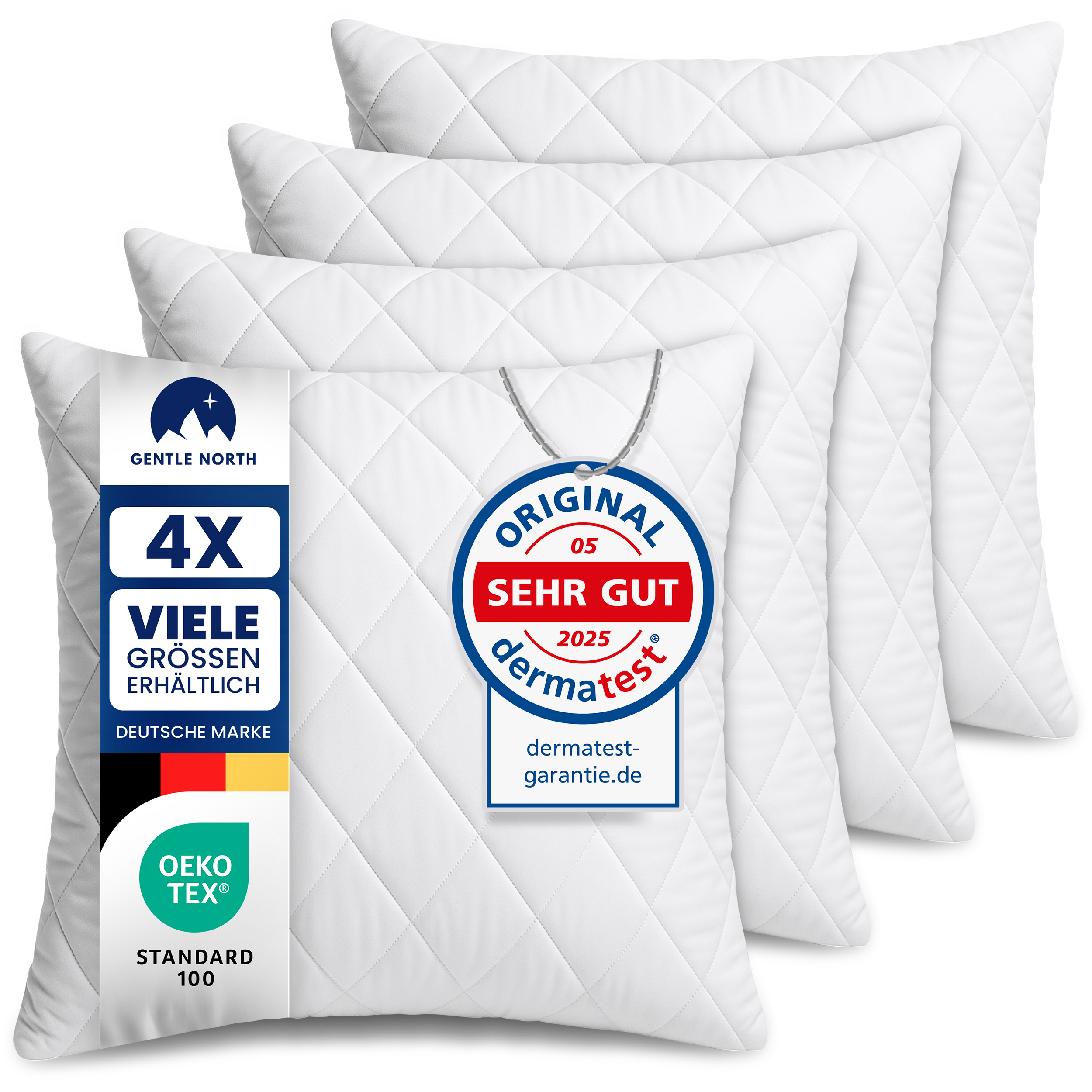 E-shop Gentle North Kopfkissen - 4er Set Kissen für Bett und als Dekokissen - Mit Reißverschluss für Füllung - Sofakissen - Zierkissen für Couch und