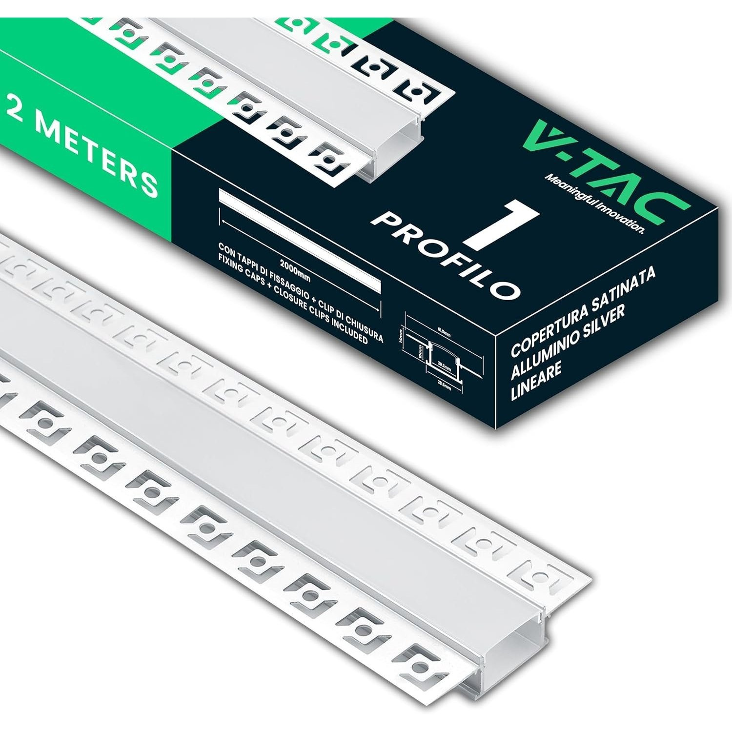 TEMU V-TAC 1 per Led a Scomparsa con Diffusore - (2 ) - Profili per Cartongesso da Parete e Soffitto a Incasso - Alluminio - Misure 61,5 x 14 mm - :