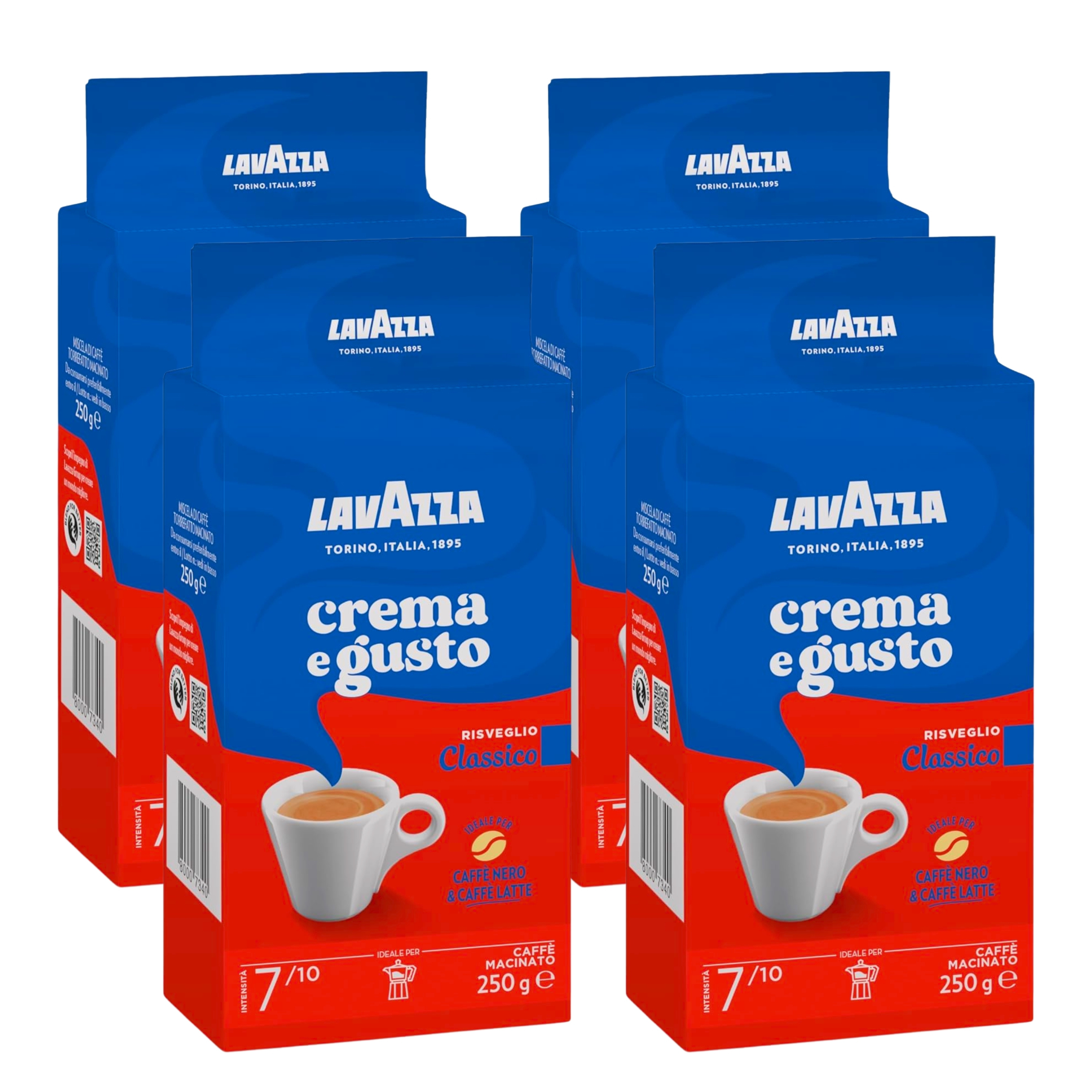 Image of Lavazza - Cream And Flavor Ground Coffee - Italian Ground Coffee Espresso Arabica Robusta Intensity 7/10 - Italian Espresso Machine Super Automatic - Pack 4 X 250g