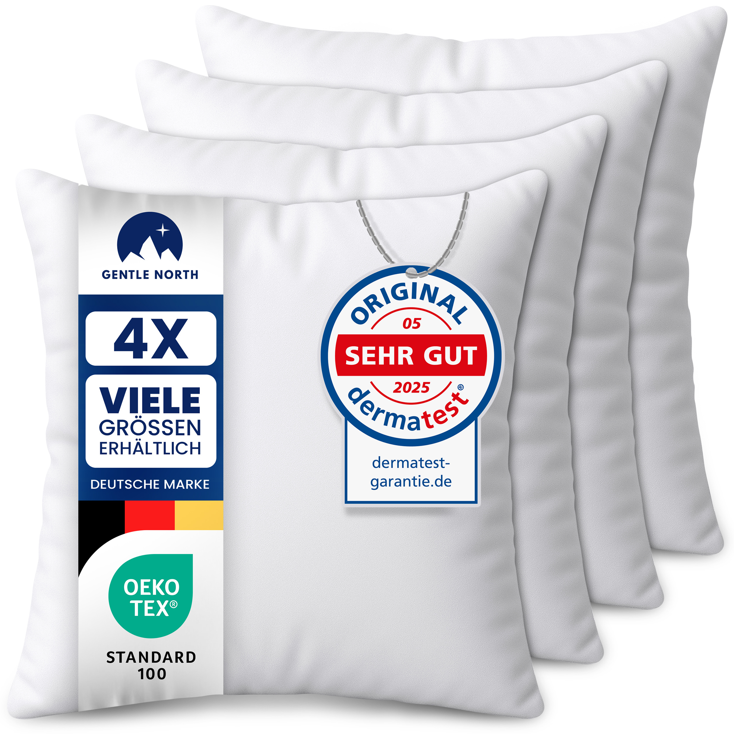 E-shop Gentle North Kopfkissen - 4er Set für Bett und als Dekokissen - Mit Reißverschluss für Füllung - Sofakissen - Zierkissen für Couch und Sofa