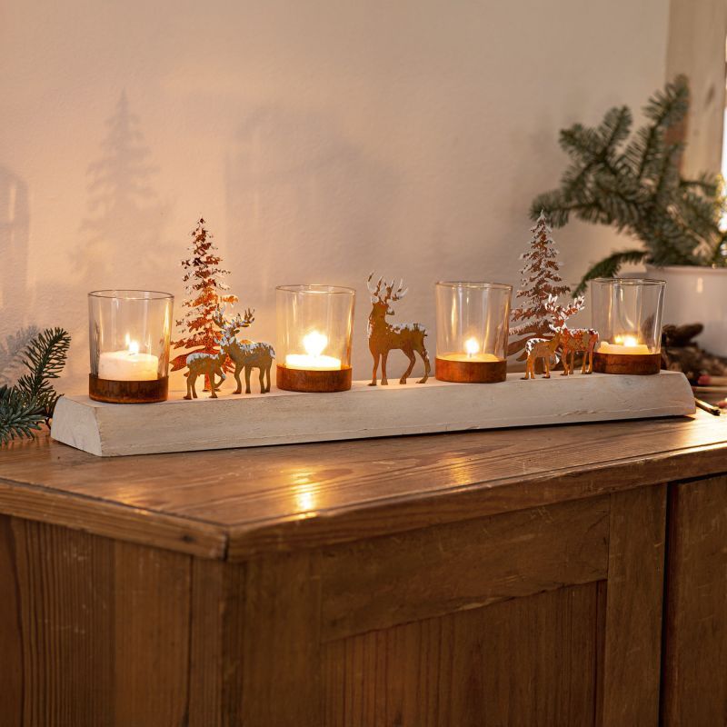 Image of Lighter Board "winter Landscape" Made Of Wood For 4 Candles, Tea Light Holder, Advent Wreath, Tea Light Glasses, Advent Decoration
