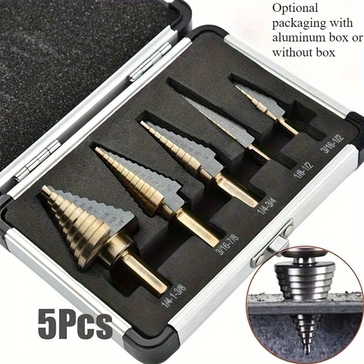 E-shop 5-teiliges Hochleistungs-Stahl-Cobalt-Legierung Stufenbohrer-Set - Hergestellt aus Cobalt-Legierung-Hochgeschwindigkeitsstahl mit einer