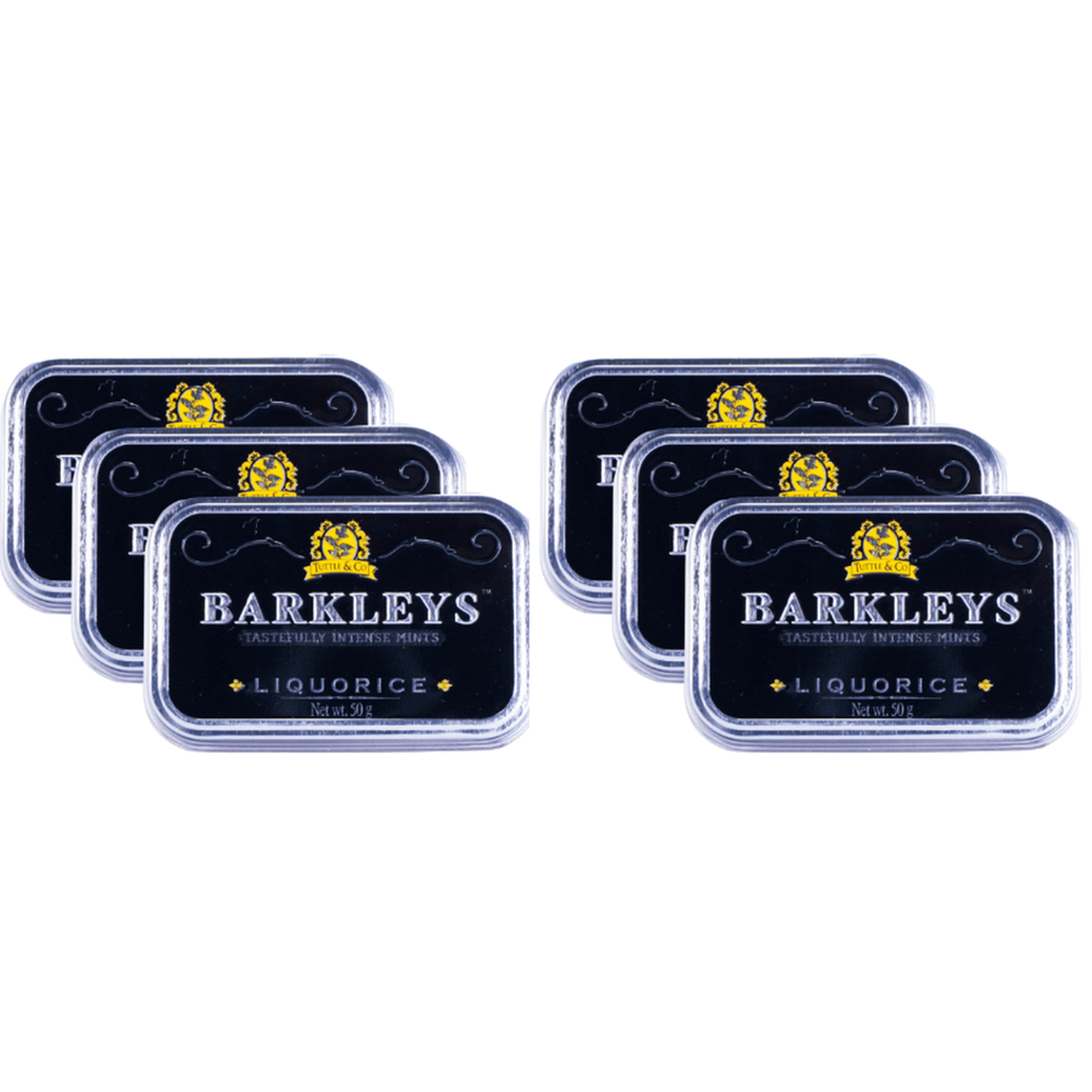 Image of Barkley's Tastefully Intense Mints Liquorice 6 X 50 G Value Pack – Licorice Bonbons In Metal Tin – Strong & Intensive
