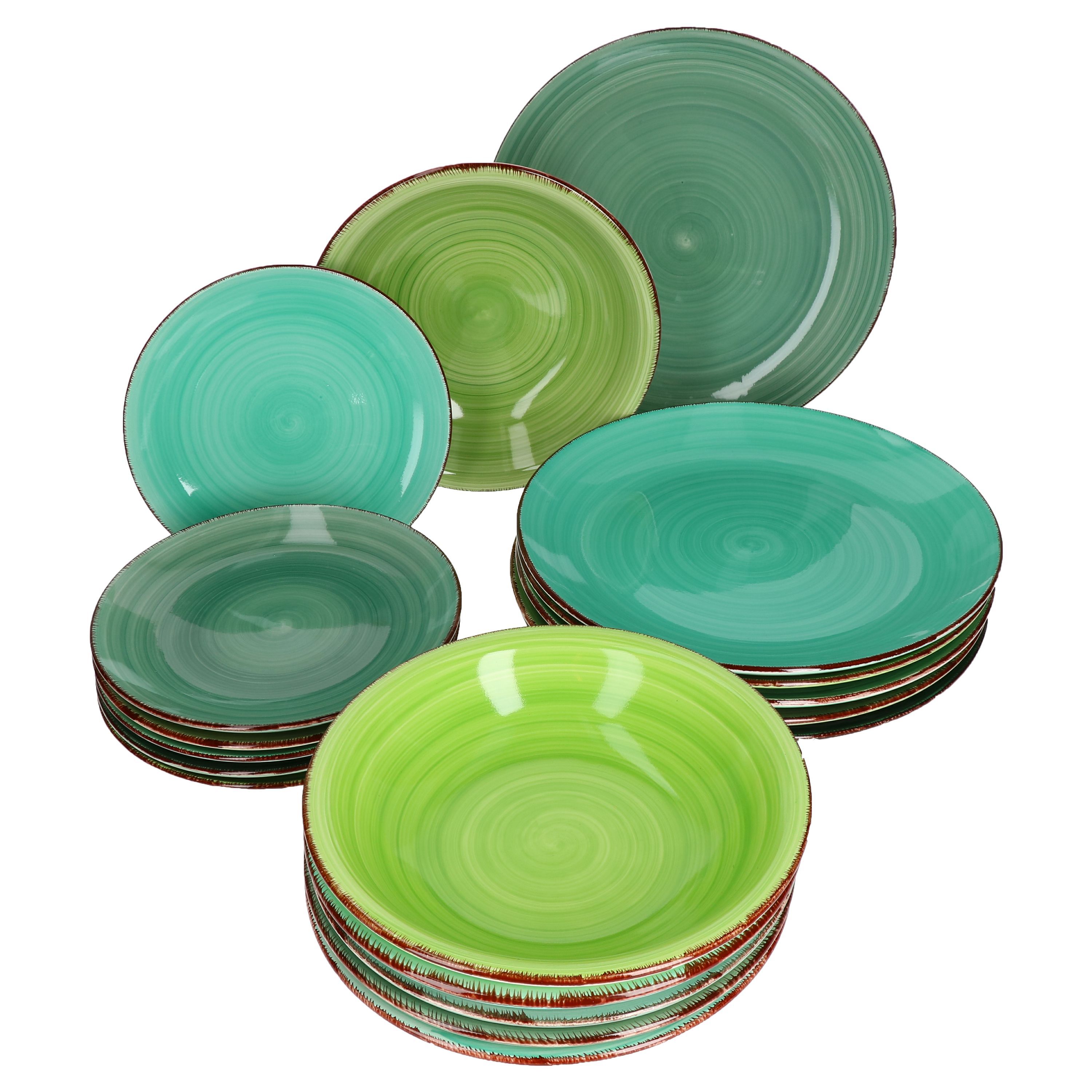 Image of 18pcs Green Table Set For 6 Different Green Shades