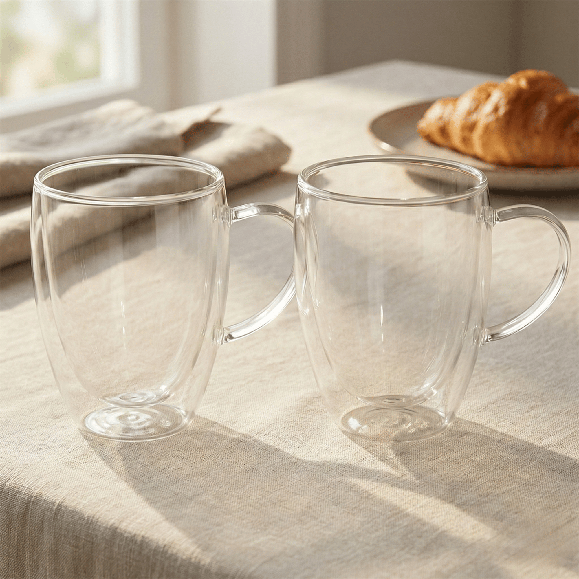 TEMU Set Of 2 Double Walled Glass Coffee Mugs – 350ml Insulated Borosilicate Cups With Handle For Hot/cold Drinks