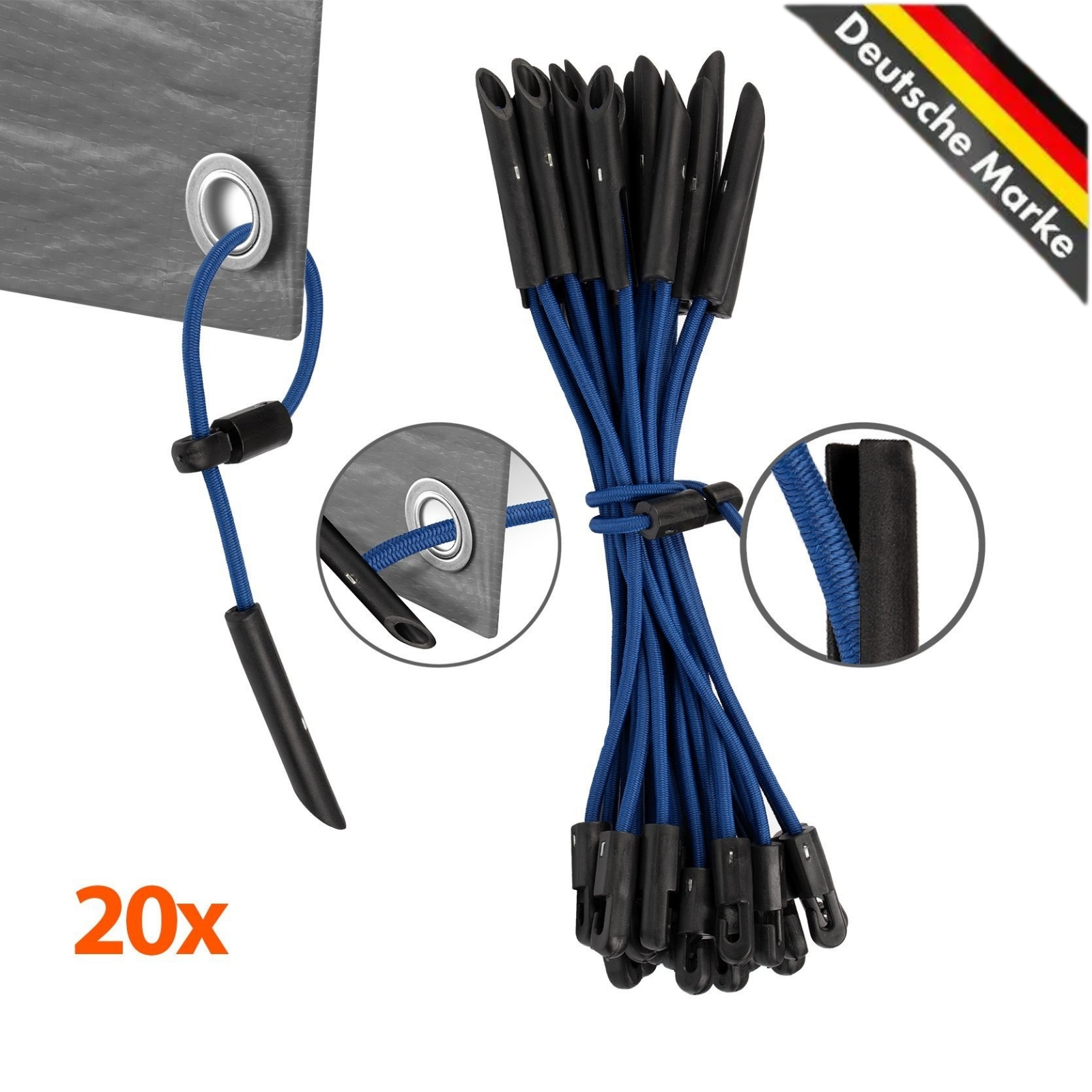 Multifunctional Bungee Cords With Hooks | 20pcs Set | 2 Colors | For Home & | Universal Use (blue)