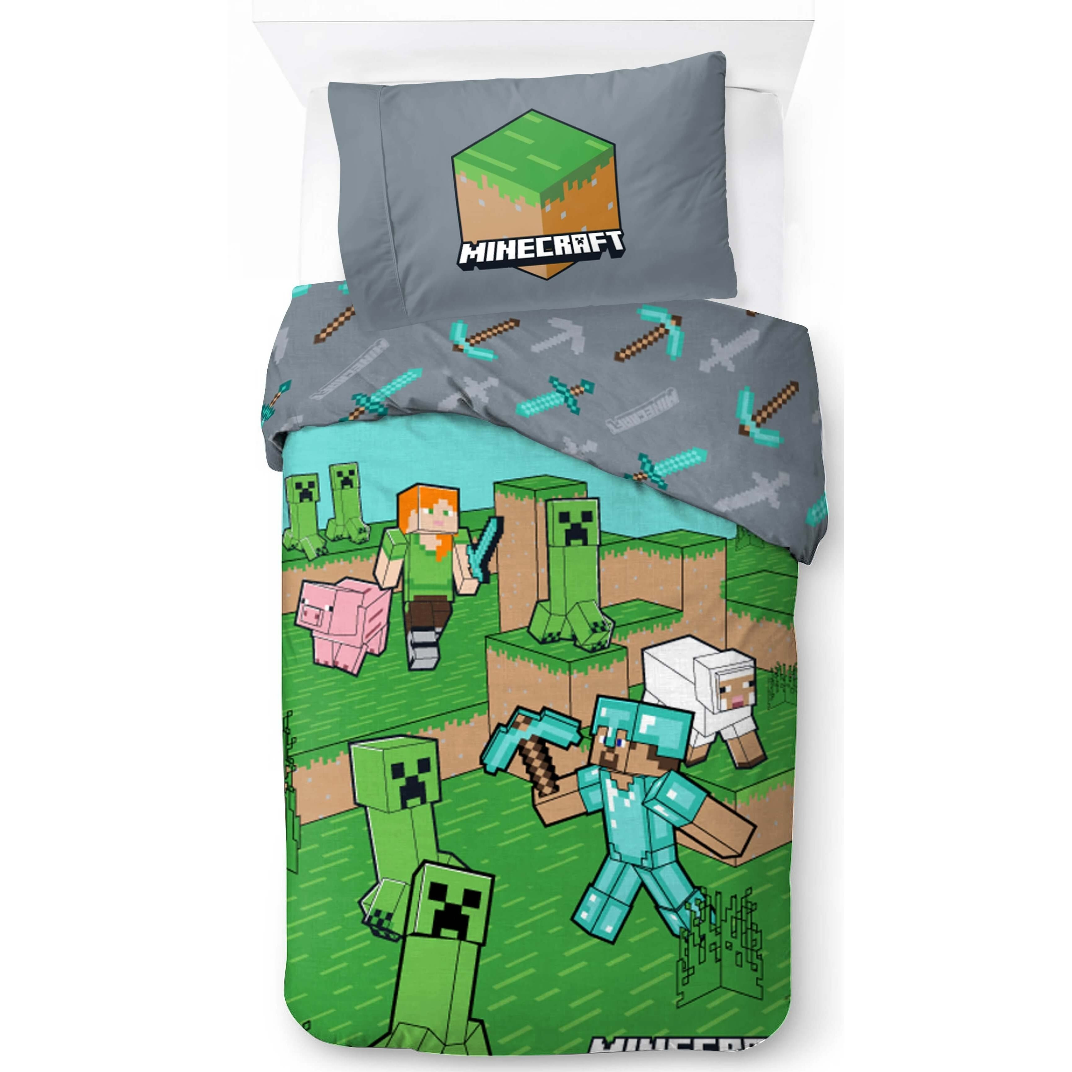 "animals & " Reversible Bedding Set, Duvet Cover 135x200, Pillowcase 80x80, Cotton Gaming Bedding For Kids