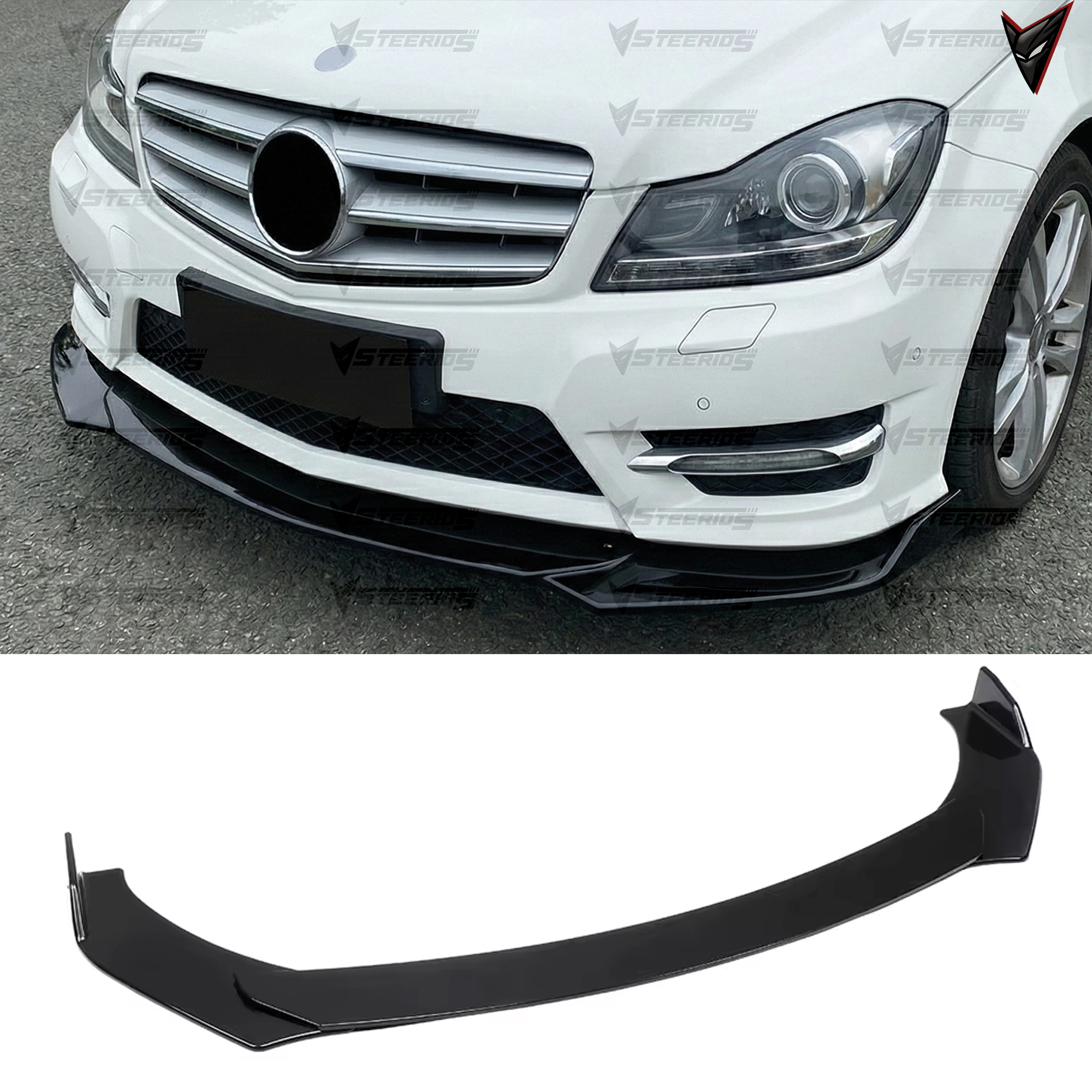 Front Bumper Lip Wrap For Mercedes W204 2008-2014 C63 C250 Compatible New 3pcs Lip Adjustable Tuning Body Part Chin Spoiler Splitter Deflector Body Kit
