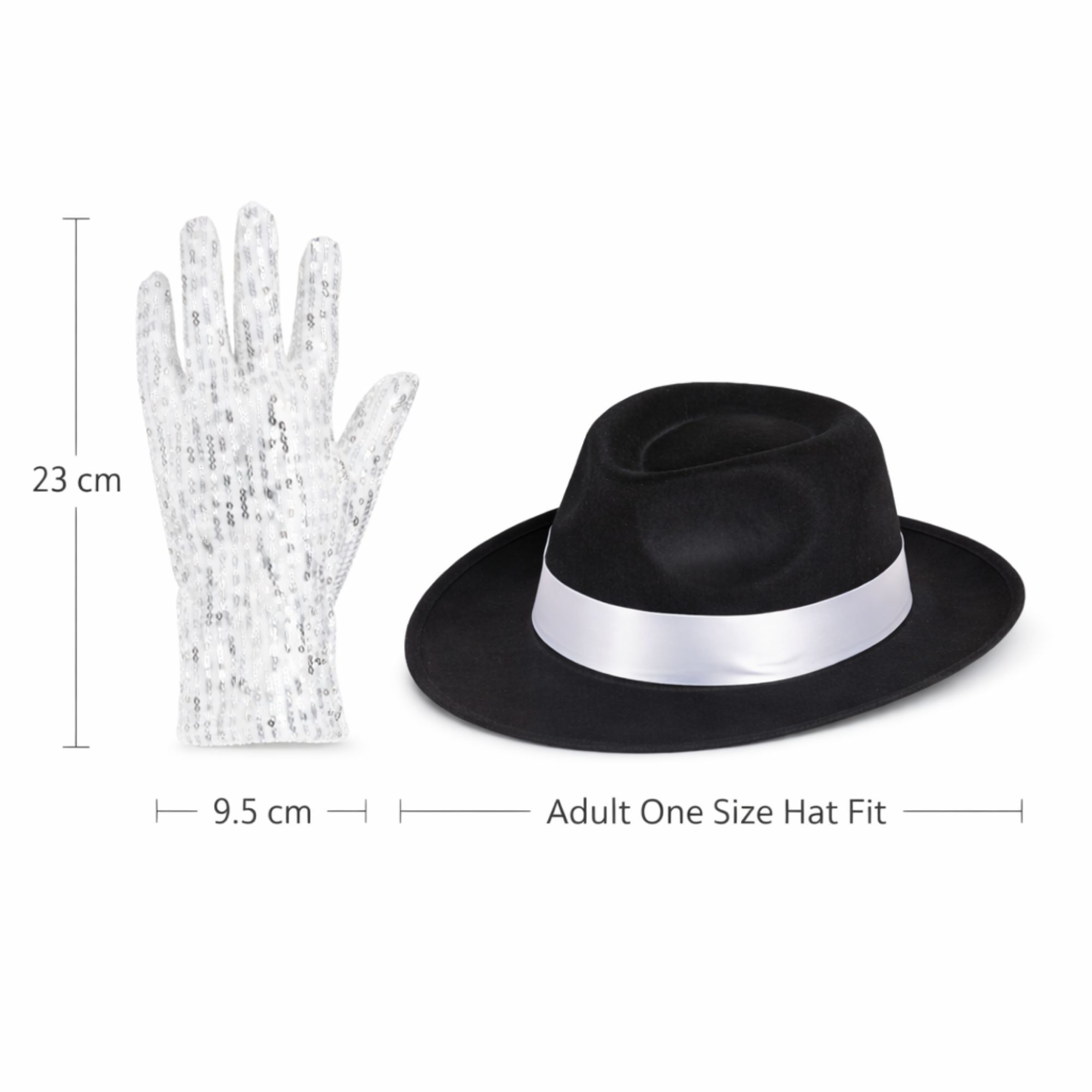 Adult Black Fedora Style Costume Hat & Sequin Gloves