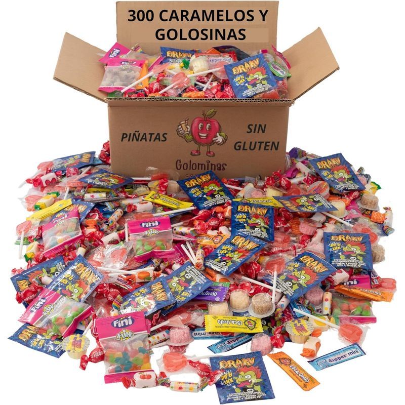 Mega 300 Chuches Cumpleaños. Relleno Piñata 30 bolsitas. Chuches Sin Gluten Sin Lactosa...