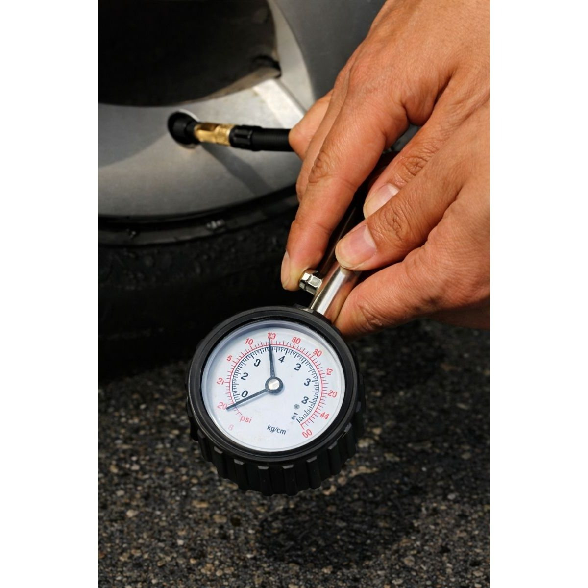 TEMU Manómetro Profesional para Neumáticos - 0-100 PSI, Manguera de Goma Extendida, Barril y Conector de Acero , Diseño Resistente y Duradero, de