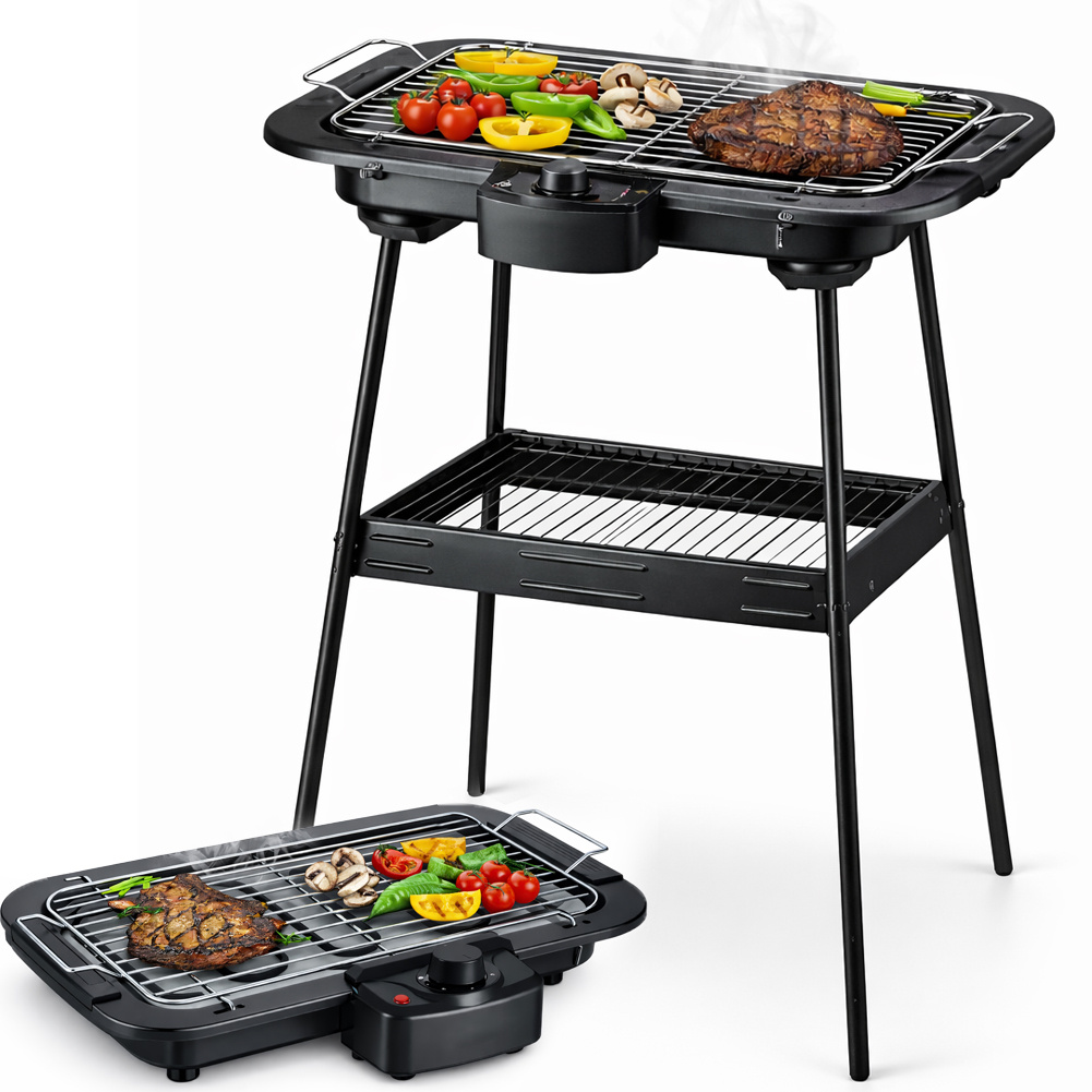 TEMU BAKAJI Barbecue Elettrico 350W di Potenza, Grill da Tavolo e Stand Piedistallo, BBQ Facile da con Manopola per Controllo della e Removibile,