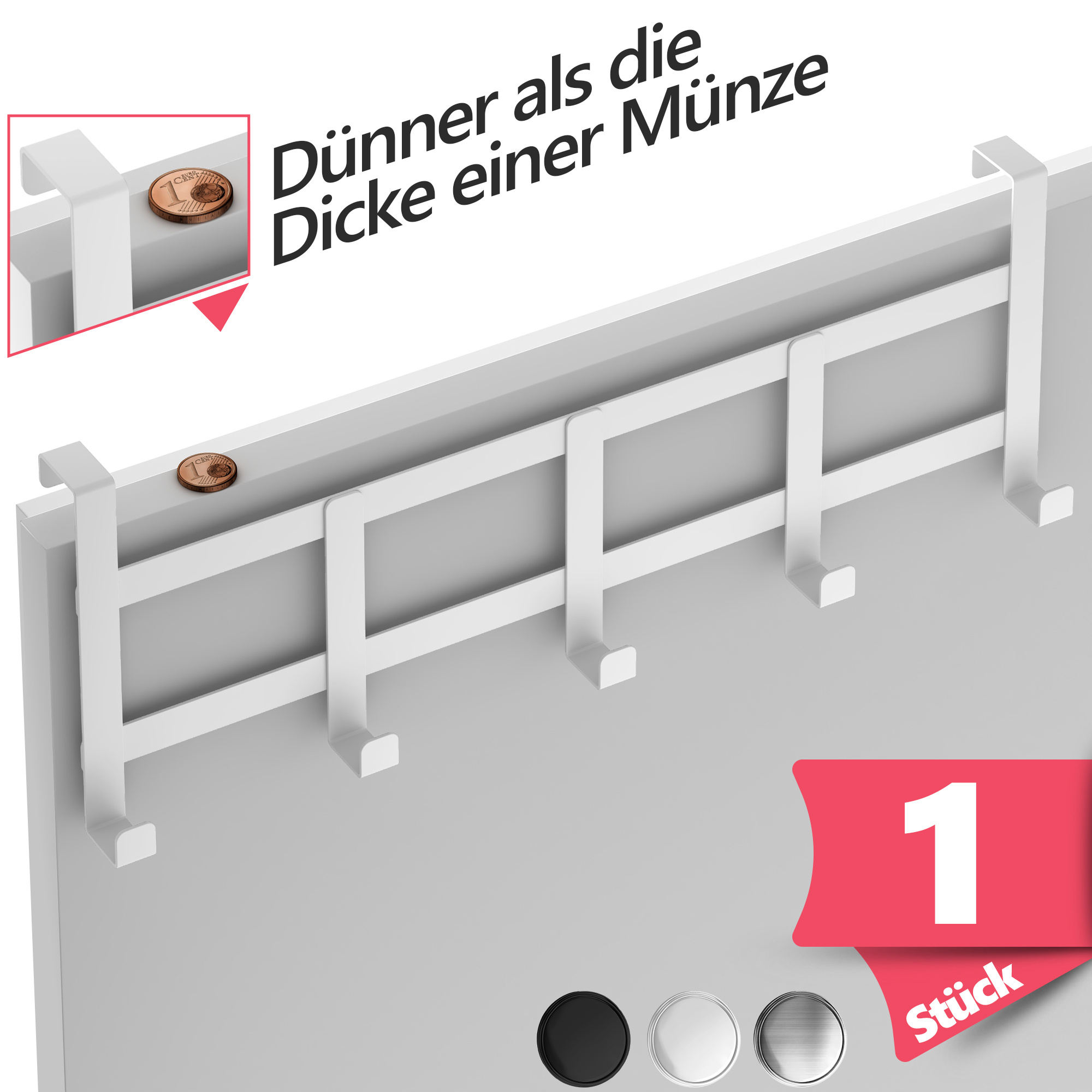 TEMU Home Türgarderobe zum Einhängen – Edelstahl-Kleiderhaken in Weiß, Schwarz, Silber | Flexibel & platzsparend, 1er oder 2er Set | Universelle