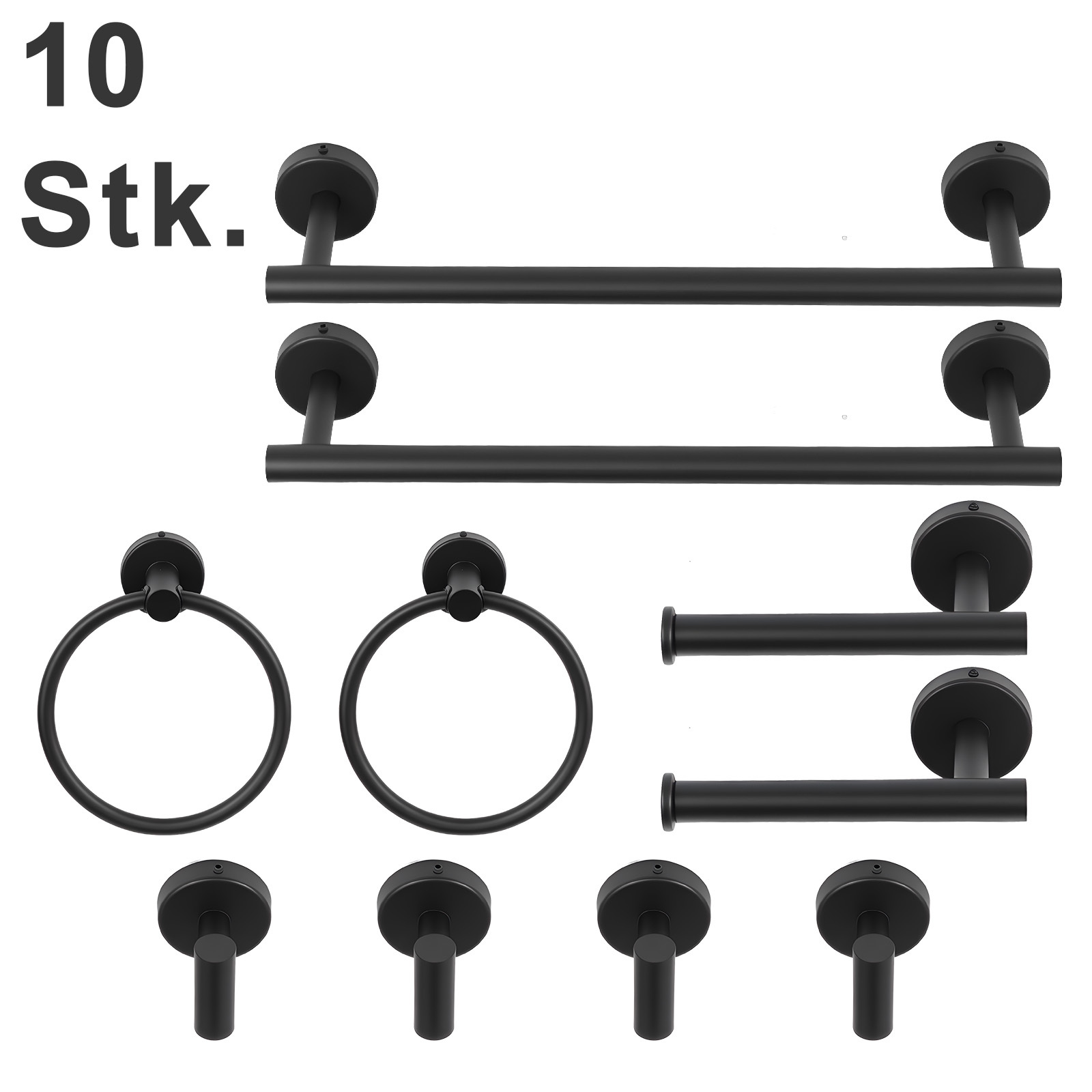 10-piece Bathroom Accessory Set: No-drill Towel And Toilet Paper Holder, Self-adhesive Toilet Paper Holder, Towel Bar, Hooks