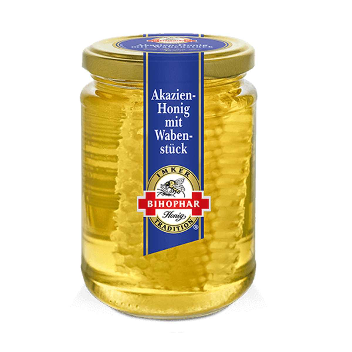 Image of Bihophar Acacia Honey With Honeycomb Piece Beeswax In Glass 500g