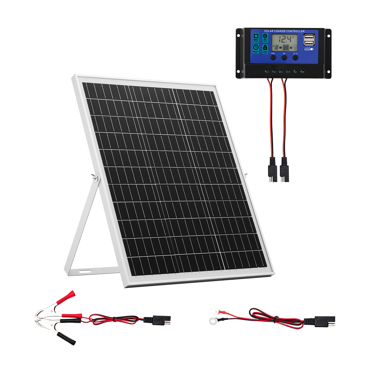 Image of Vevor 25w 12v Solar Panel Battery Charger, Solar Battery Trickle Charger Maintainer With Intelligent Mppt Controller & Adjustable Mount Bracket, For Rv Motorcycle Trailer