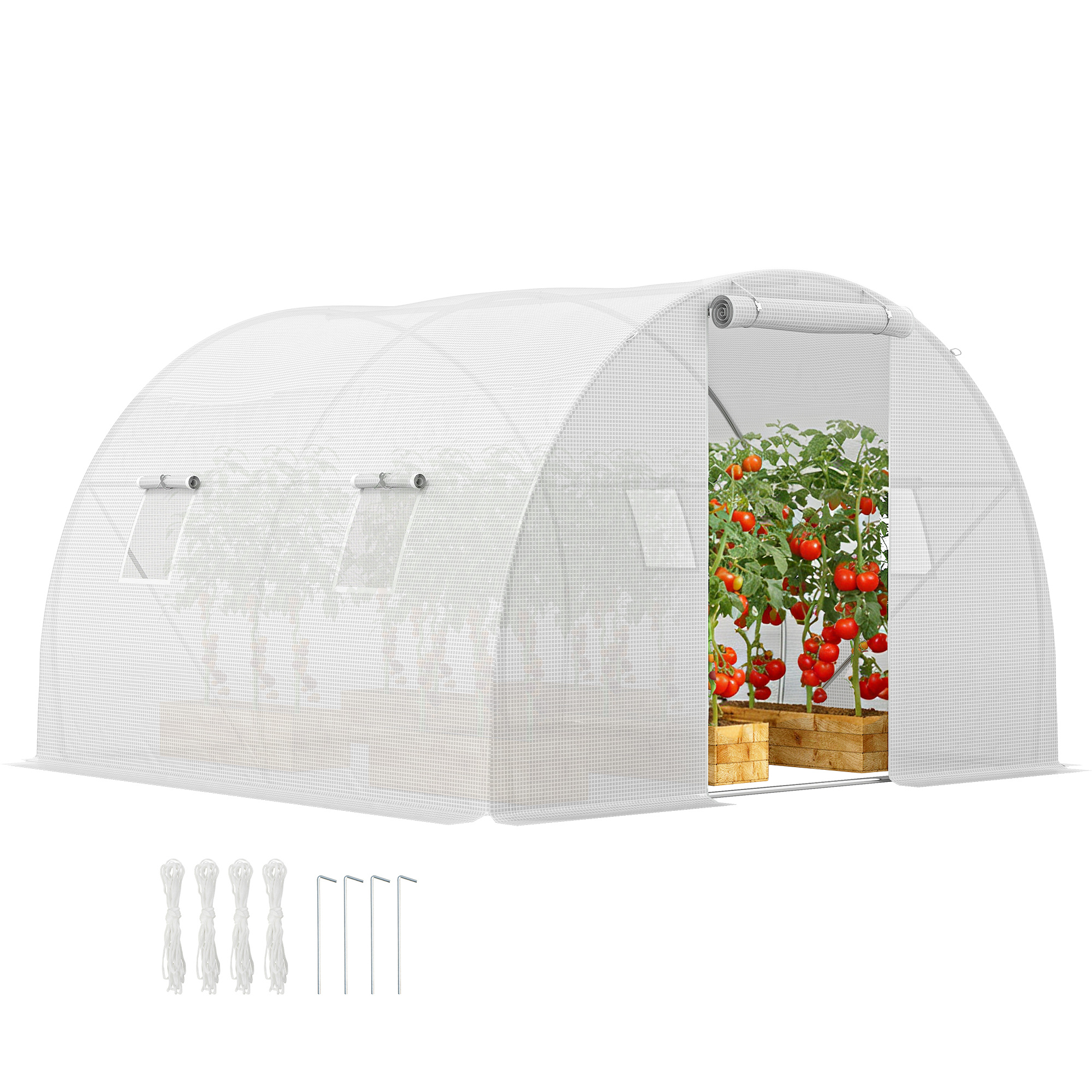 TEMU Outsunny Serre de Jardin Tunnel 9 m² 3L x 3l x 2H m - 4 fenêtres, Porte zippée Enroulable - châssis Tubulaire Acier galvanisé, bâche PE Haute