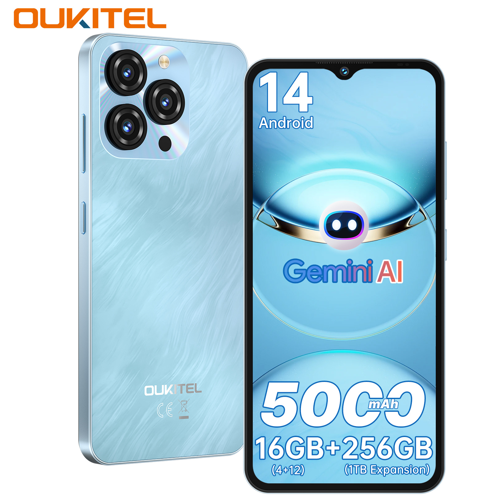 E-shop OUKITEL C3 handy ohne Vertrag, 256GB ROM Smartphone, 5000 mAh Akku, 6,52-Zoll-Display , 16 (4+12) GB RAM, 14, 4G , OTG, GPS, Gesichtserkennung,