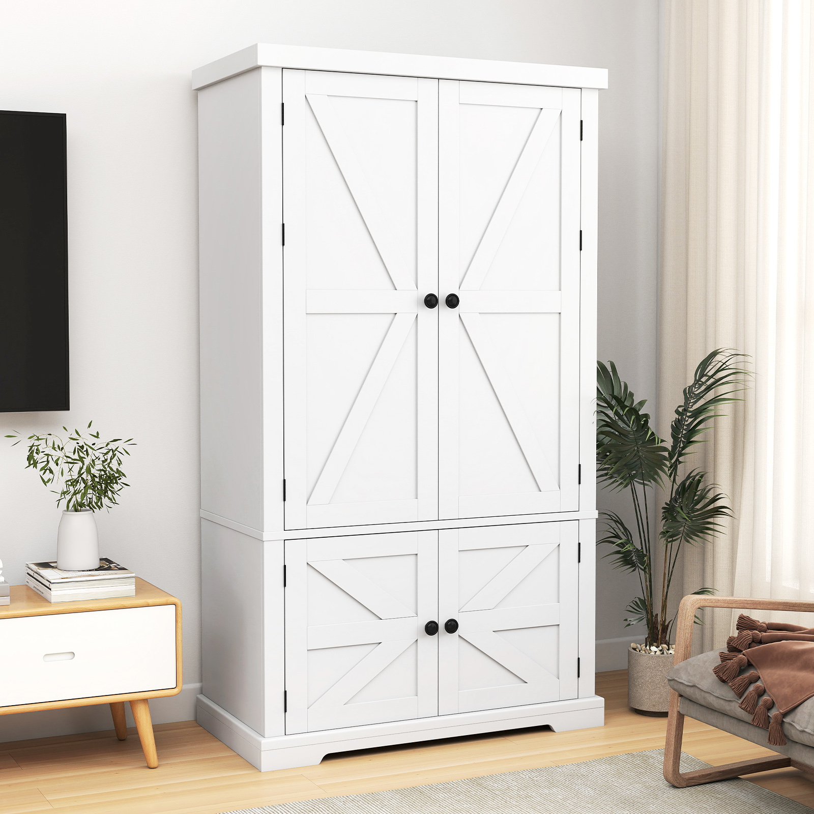 Image of Pantry Cabinet With , 139-cm High Freestanding Cupboard With 6 Door Shelves And 5-position Adjustable Shelves, Modern Floor Storage Cabinet For Kitchen, Dining Room And Living Room