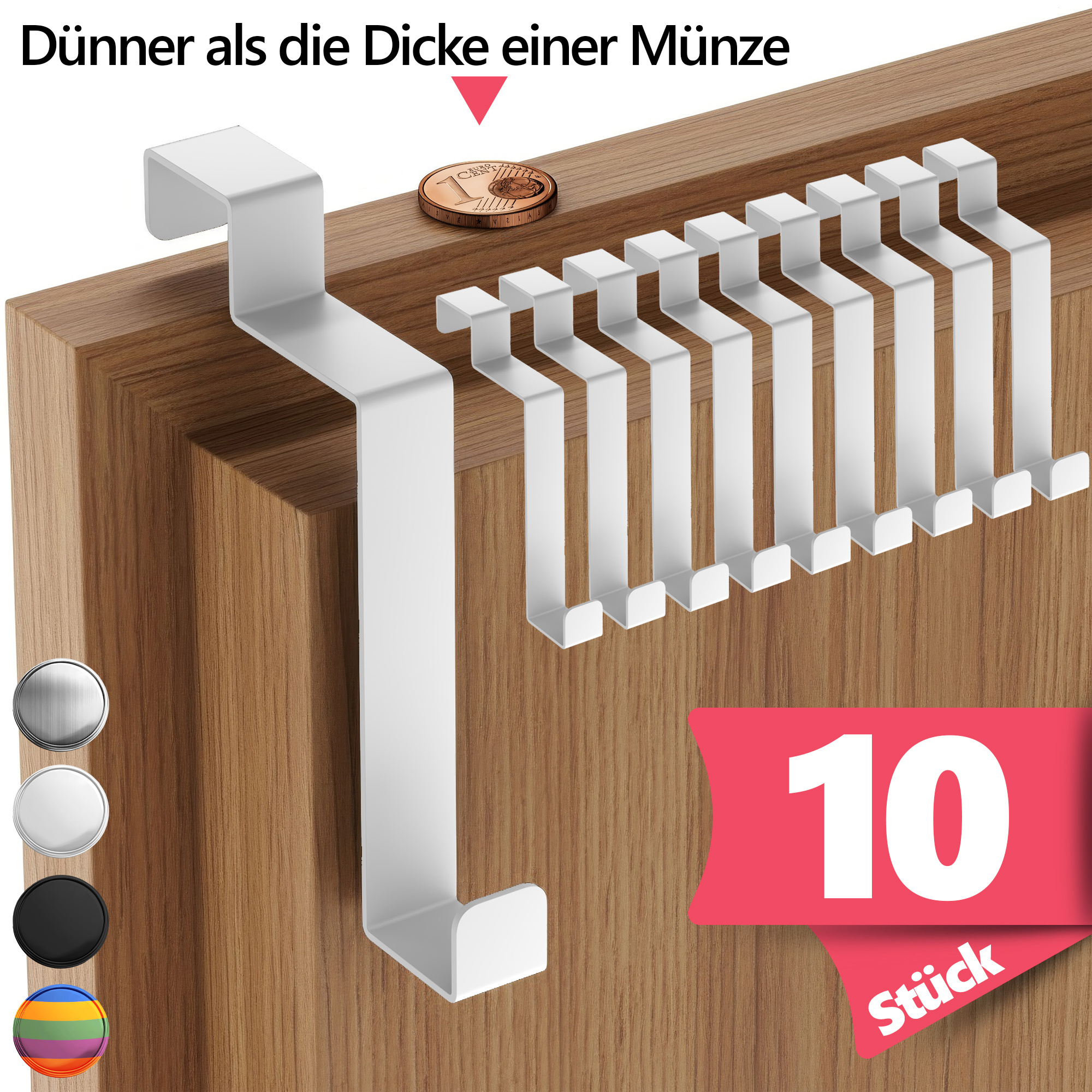 TEMU Home Set Of 10 Stainless Steel Door Hooks – Over-the-door Hangers For Inside & Back Of Door, No Drilling Required, Load-bearing Coat Hooks Up To