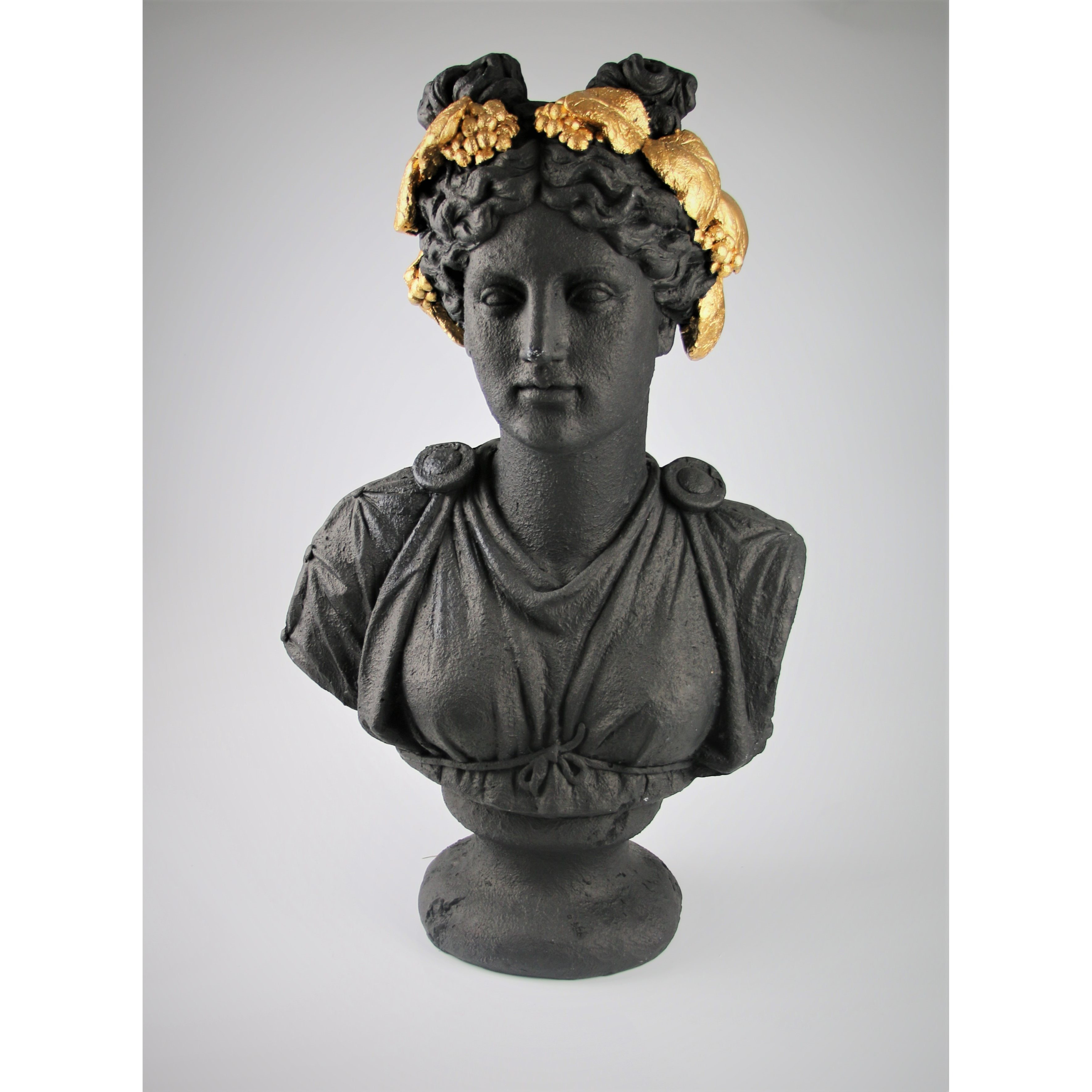 Black Fiberglass Women's Bust, 36x62 Cm