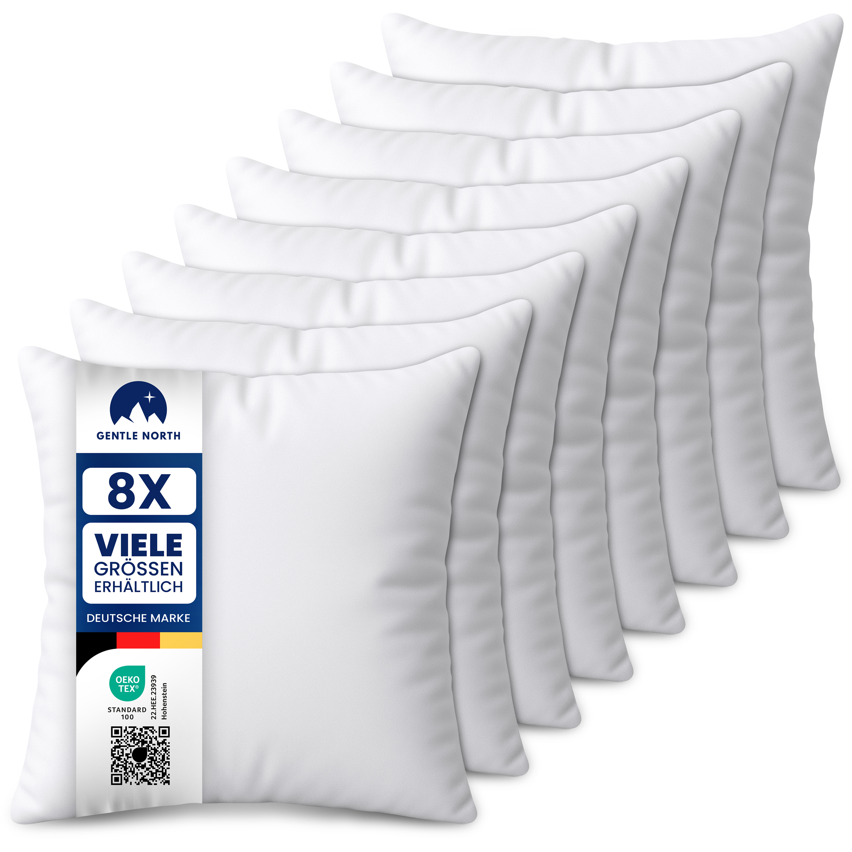 Pillow Set Of 8 - Bed And Decorative Pillows - Polyester Filled Cushions - Sofa Pillows - Decorative Cushions For Couch And Sofa - Washable Up To 40° - White