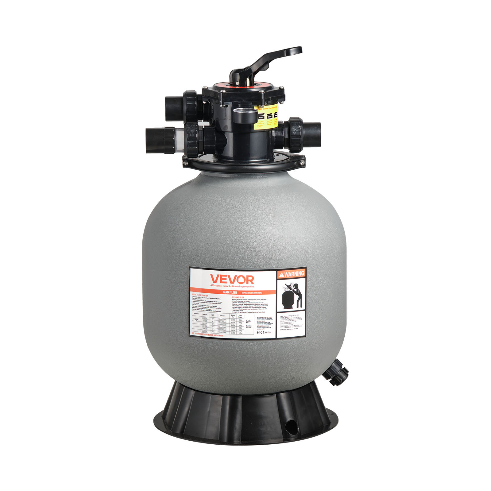 Image of Vevor Sand Filter, 457.2 Mm, 151.4 Lpm Above Inground Swimming Pool Sand Filter System, With 7-way Valve, , Rinse, , Waste, Winter, Closed , For Above In Ground Pool