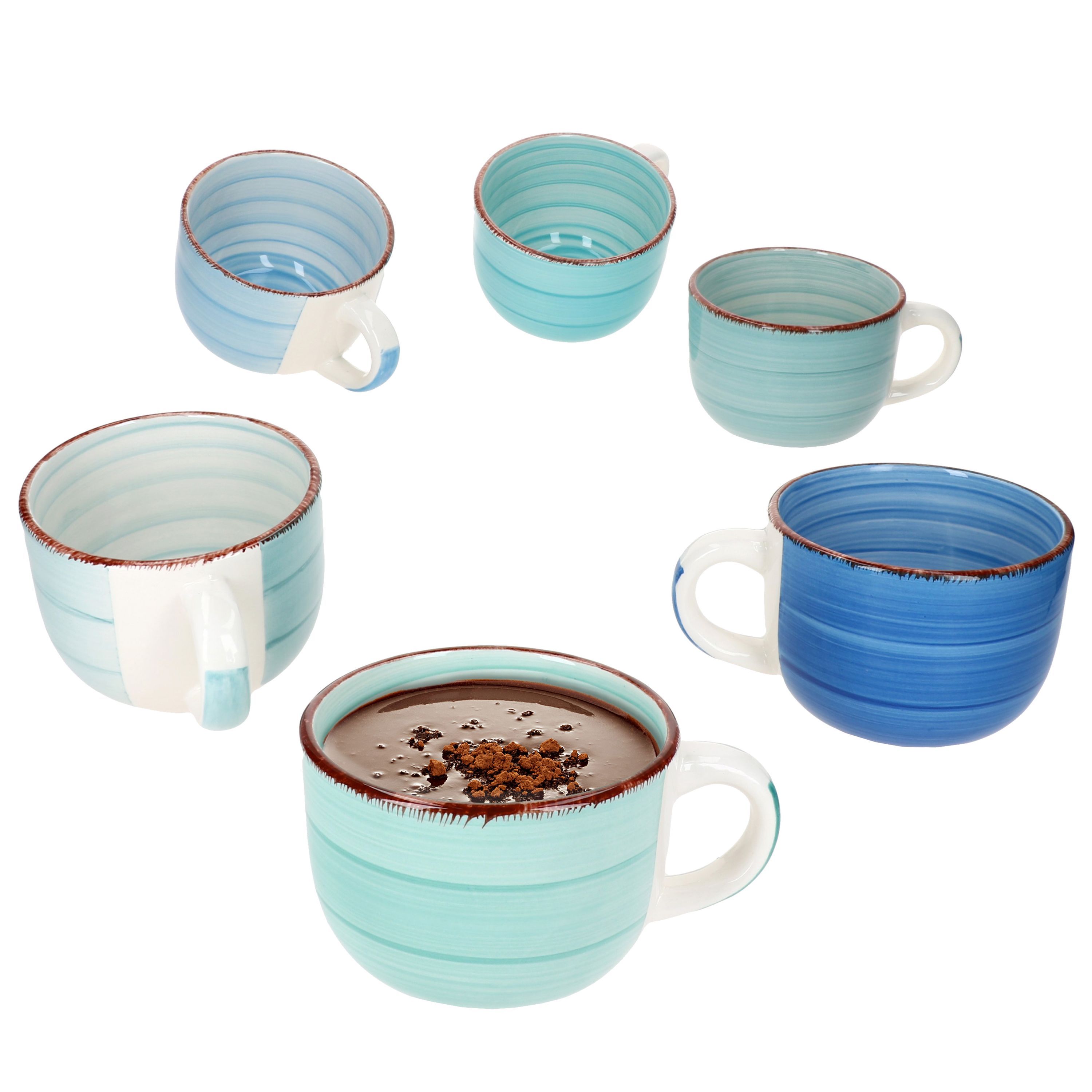 E-shop 6er Set BLUE Jumbobecher mit Henkel für 6 Personen aus Steingut - 24327029