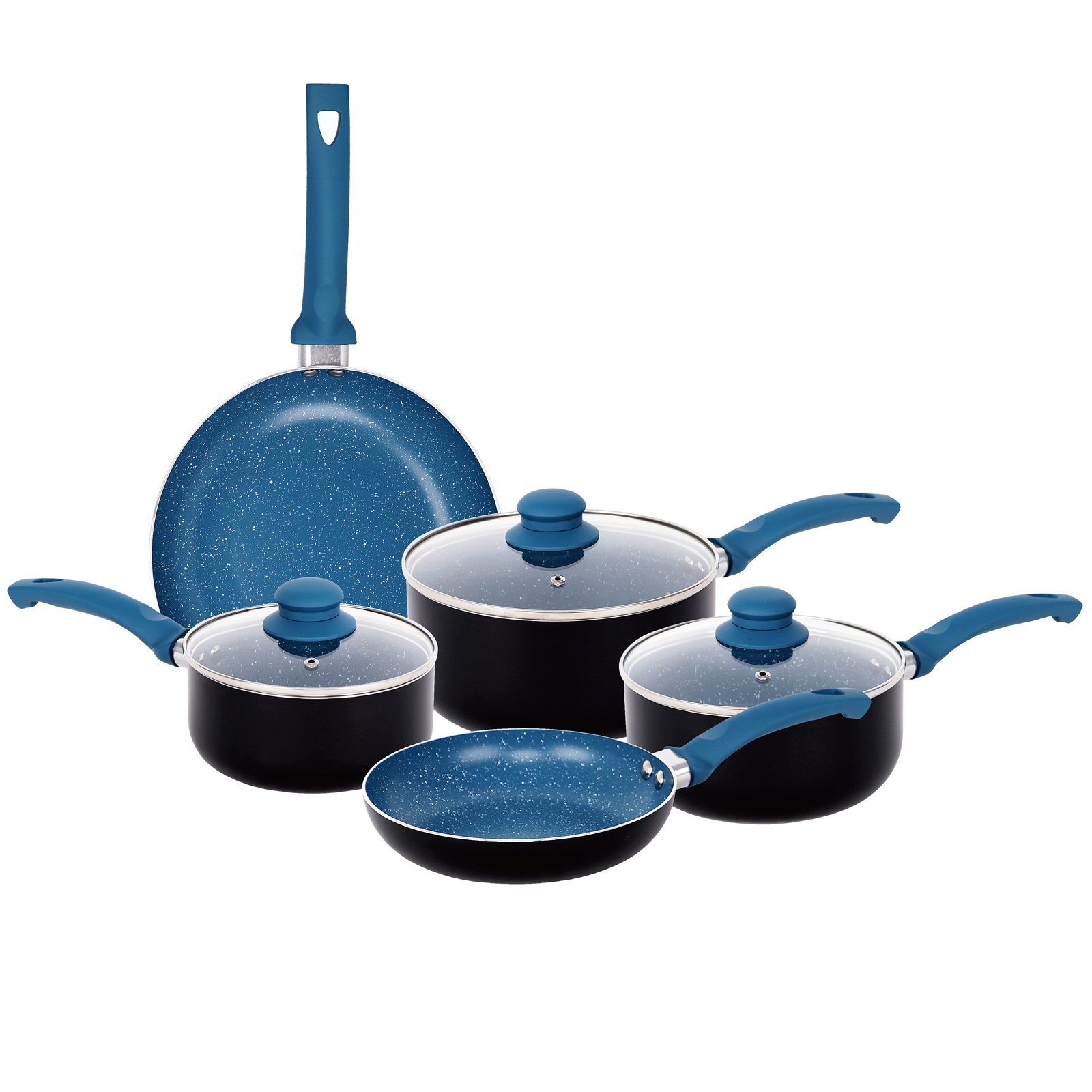 TEMU Aluminum 8pcs Marble Ceramic Induction Frying Pan Saucepan Set Blue