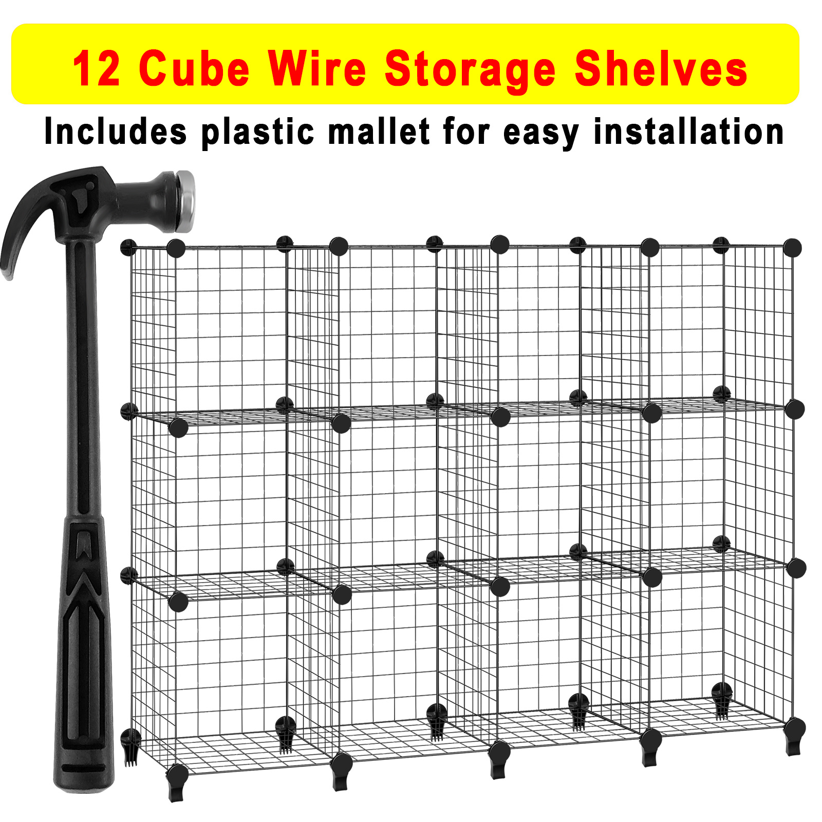 12 cube wire grid storage rack interlocking shelving unit with metal mesh shelves and abs sheets for books shoes clothes tools in living room bathroom