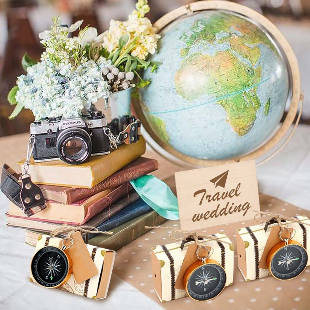 TEMU 10 BRÚJULAS + 10 MALETAS + 10 TARJETAS AVIÓN - Regalos Detalles regalos invitados para Boda