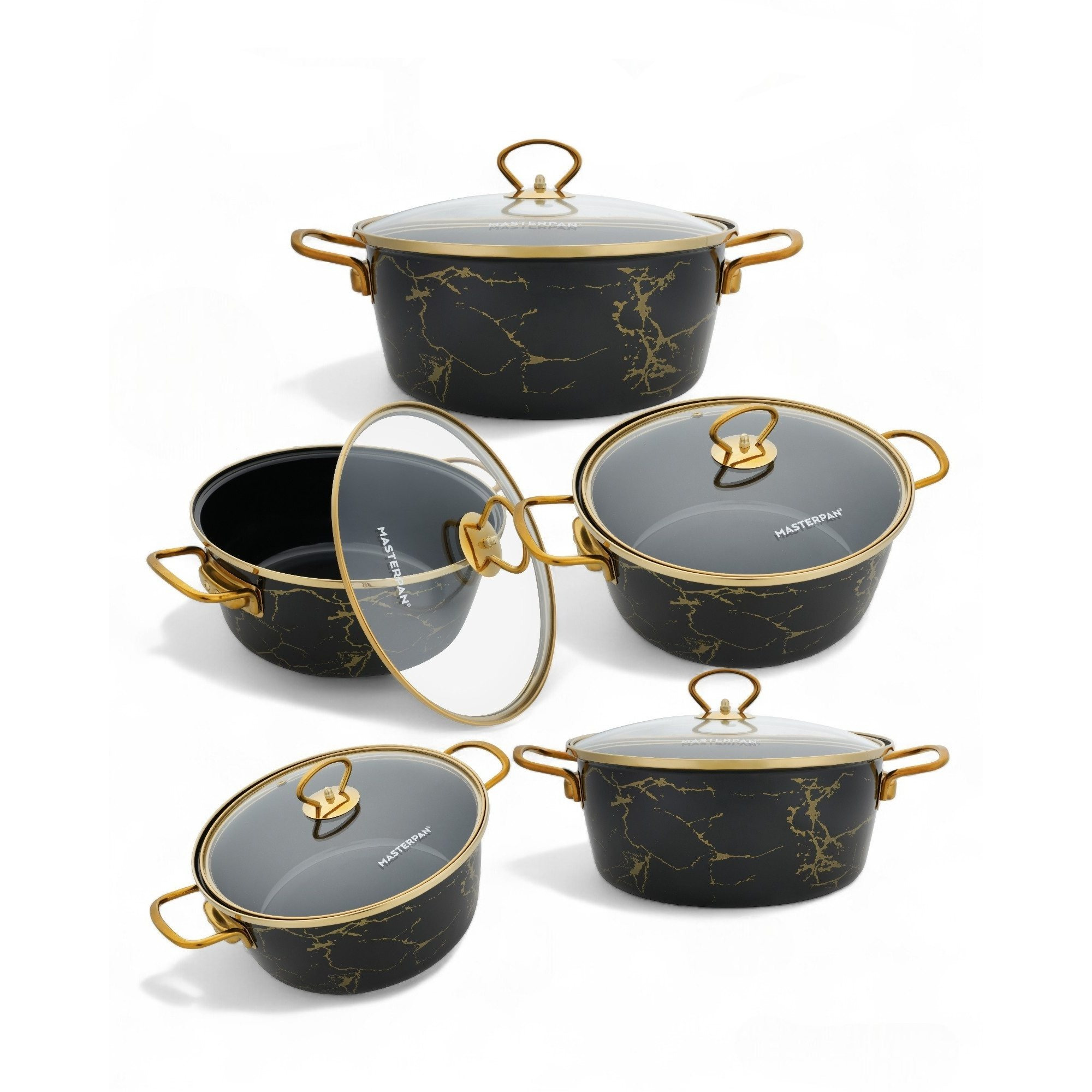 Image of Masterpan | Set Of 5 Pots With Lids /24/26/28 Cm Enameled Pots | Carbon Steel | Induction | Pot With Lid | High Quality, Suitable For All Stove Types Mp2656
